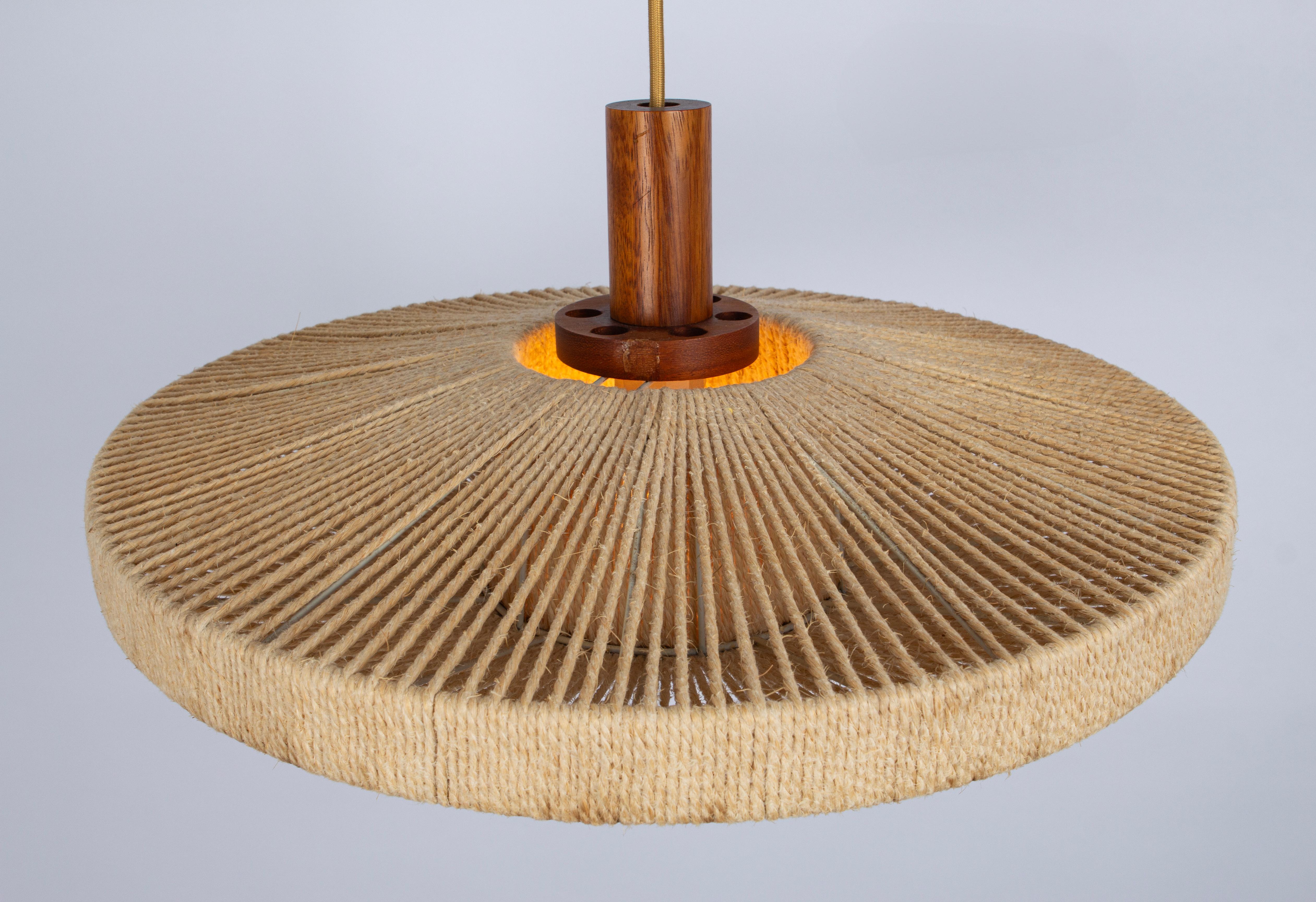 Wonderful Minimalistic Teak Chandelier by Temde, Switzerland 1960s For Sale 2