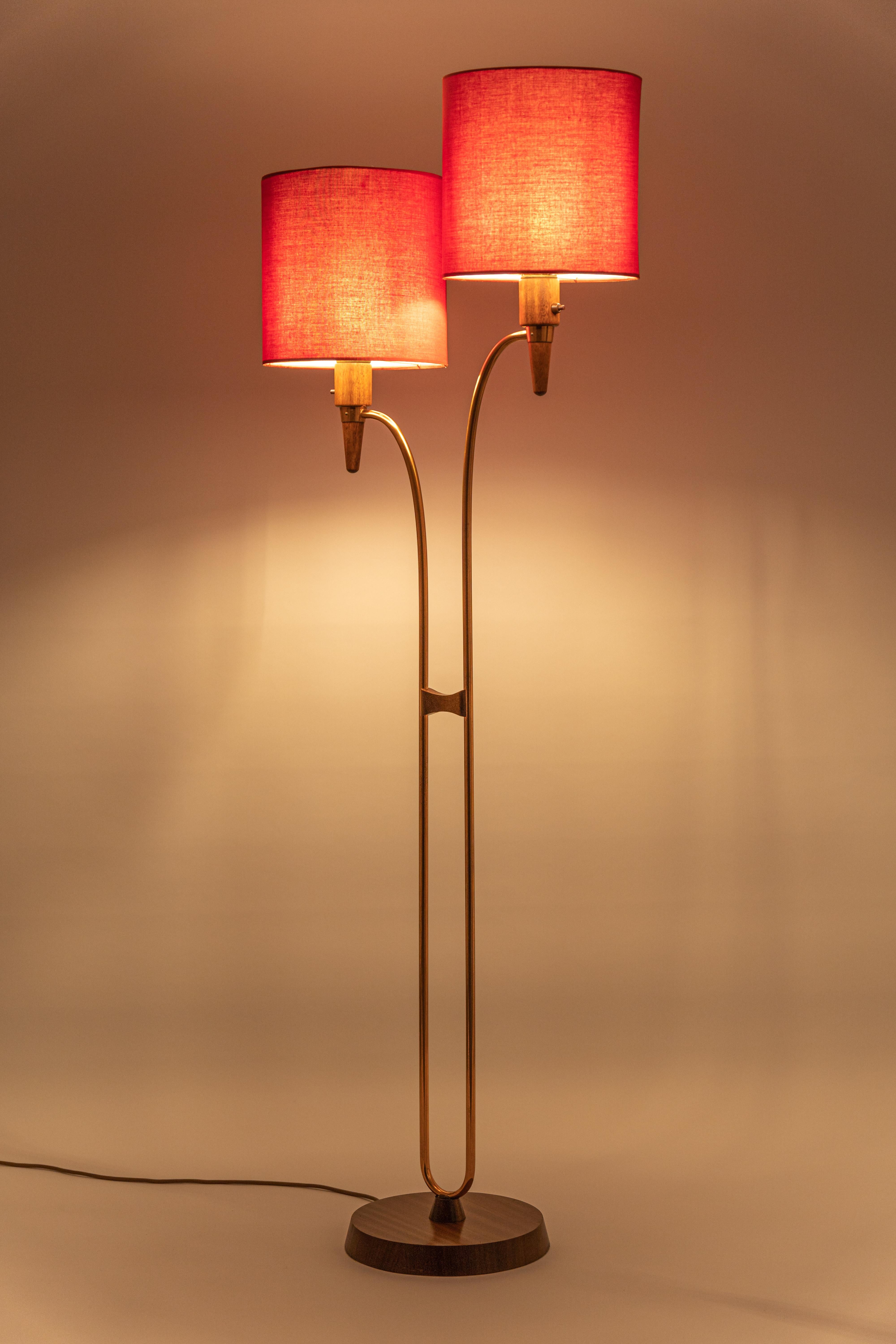 Metal Wonderful Minimalistic Temde Teak and Cupper Floor Lamp, 1960s For Sale