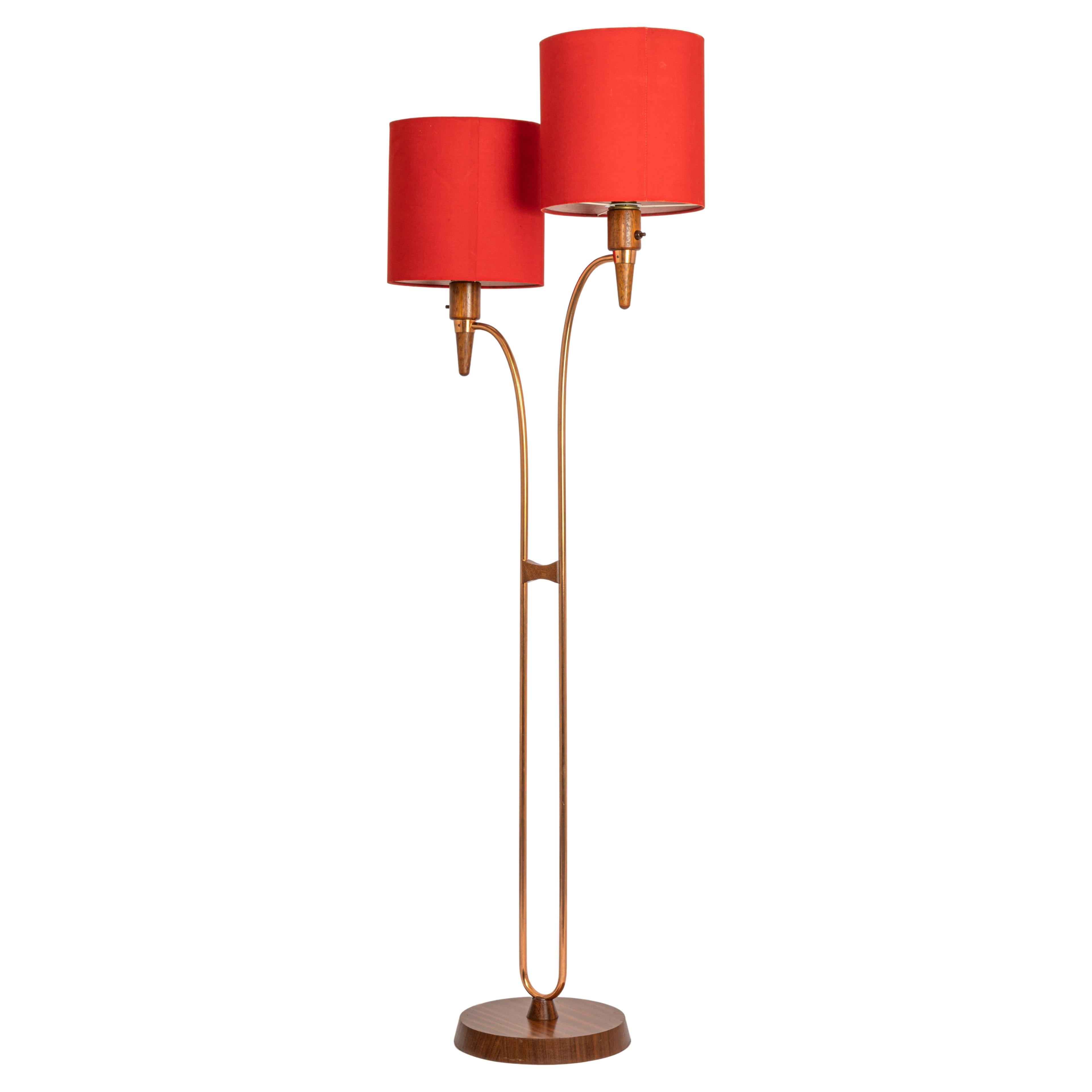 Wonderful Minimalistic Temde Teak and Cupper Floor Lamp, 1960s For Sale