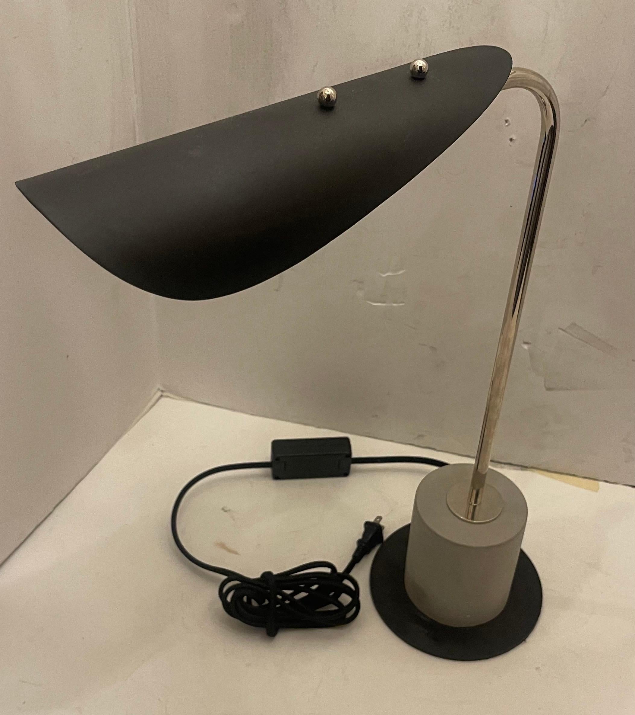 Modern Wonderful Mitzi Layla Single LED Buffet Desk Table Lamp Polished Nickel Black For Sale