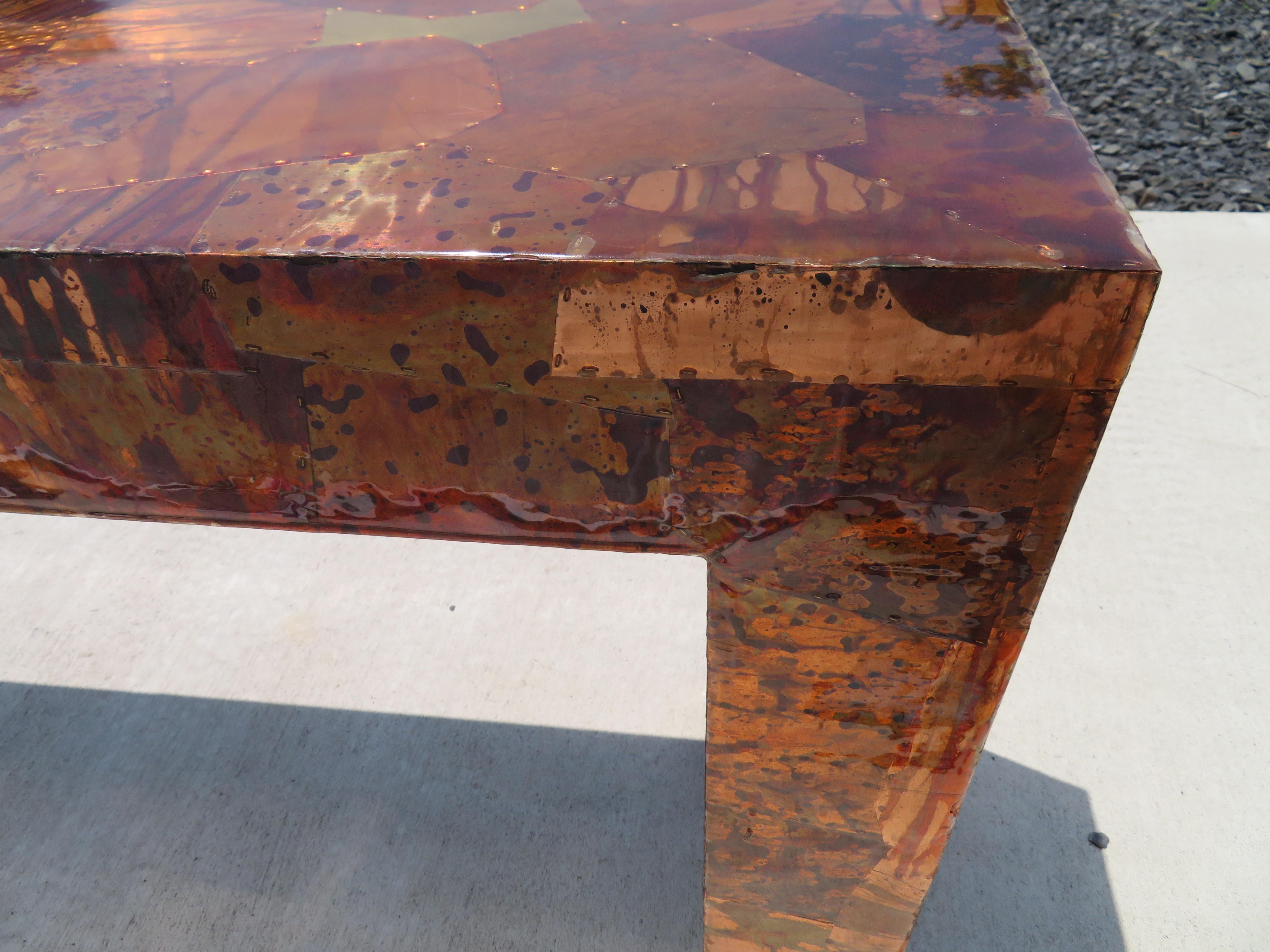 Wonderful Mixed Metal Patchwork Brutalist Console in the Style of Paul Evans For Sale 4