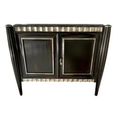 Merveilleuse commode moderne Art Déco Swaim en ébène satiné et marbre à feuilles d'argent