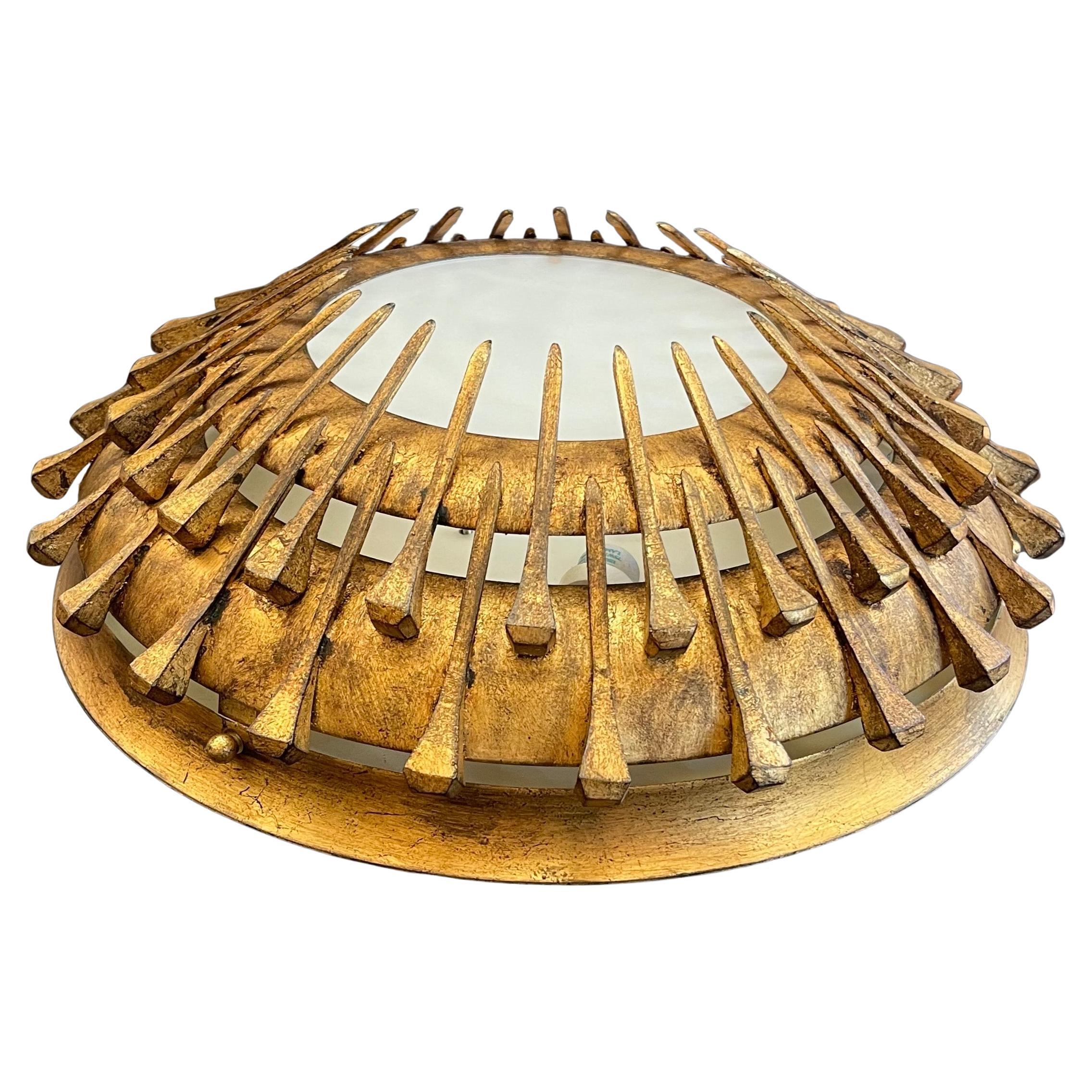Mid-Century Modern Wonderful Modern Brutalist Large Starburst Nail Flush Mount Fixture Chandelier For Sale