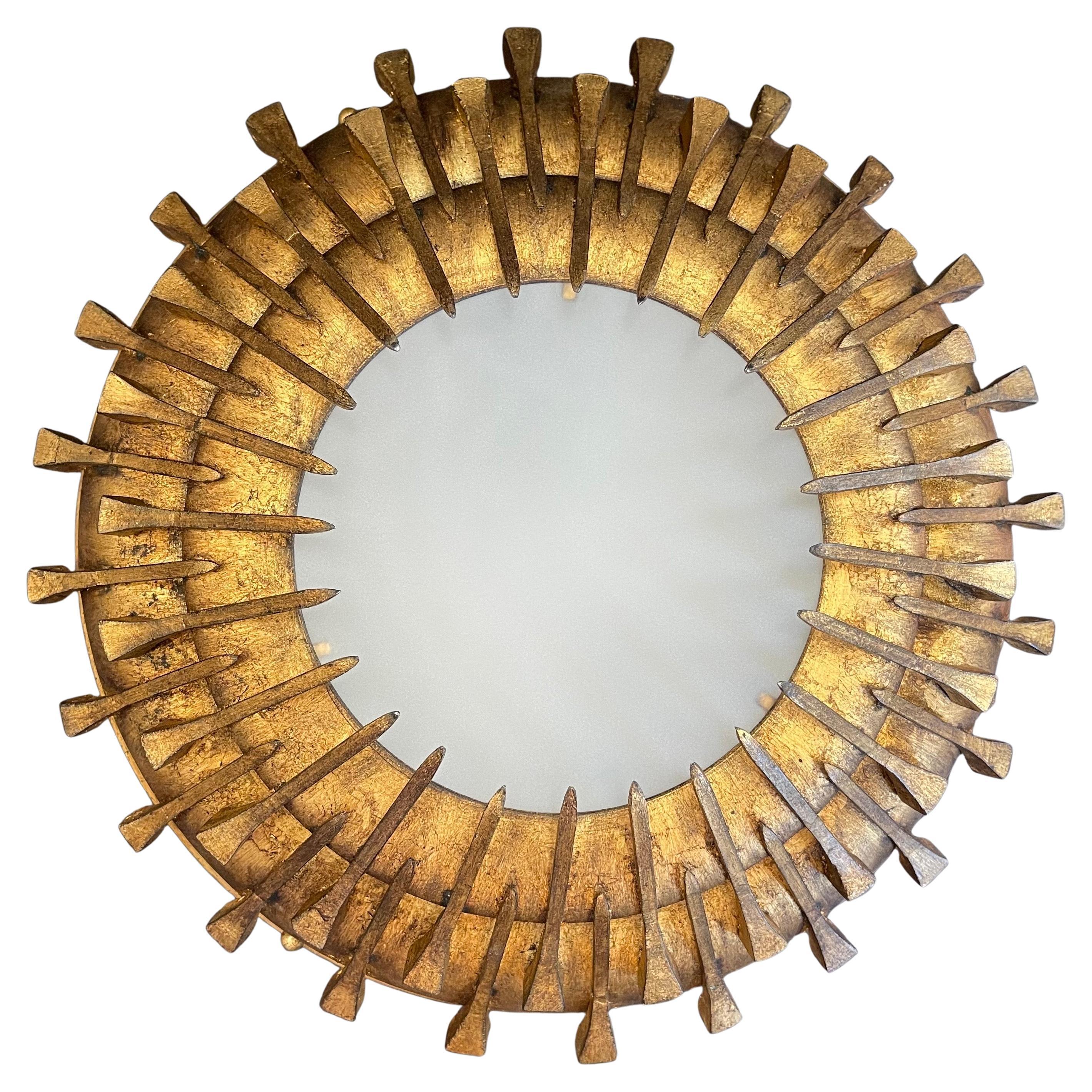 French Wonderful Modern Brutalist Large Starburst Nail Flush Mount Fixture Chandelier For Sale