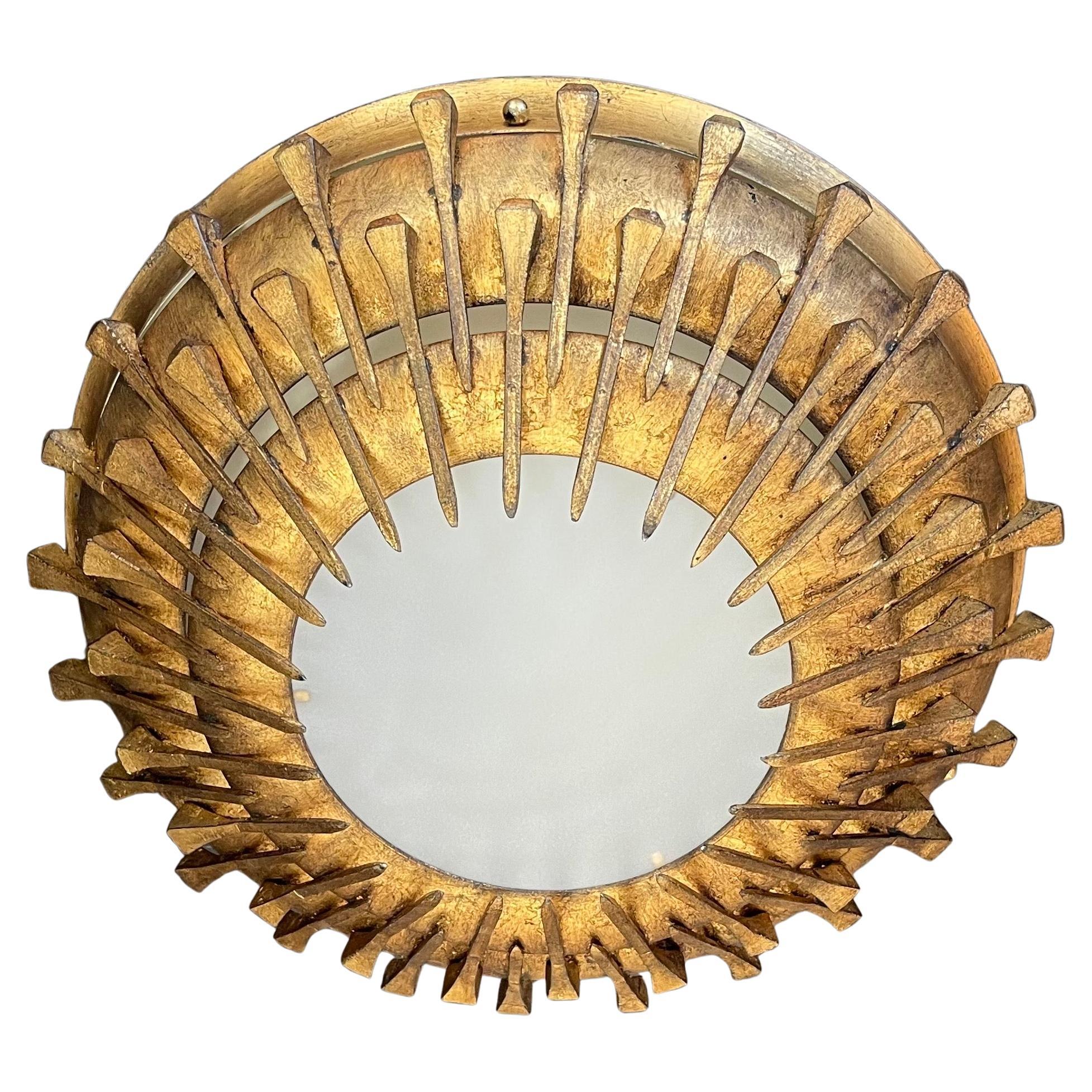 Frosted Wonderful Modern Brutalist Large Starburst Nail Flush Mount Fixture Chandelier For Sale
