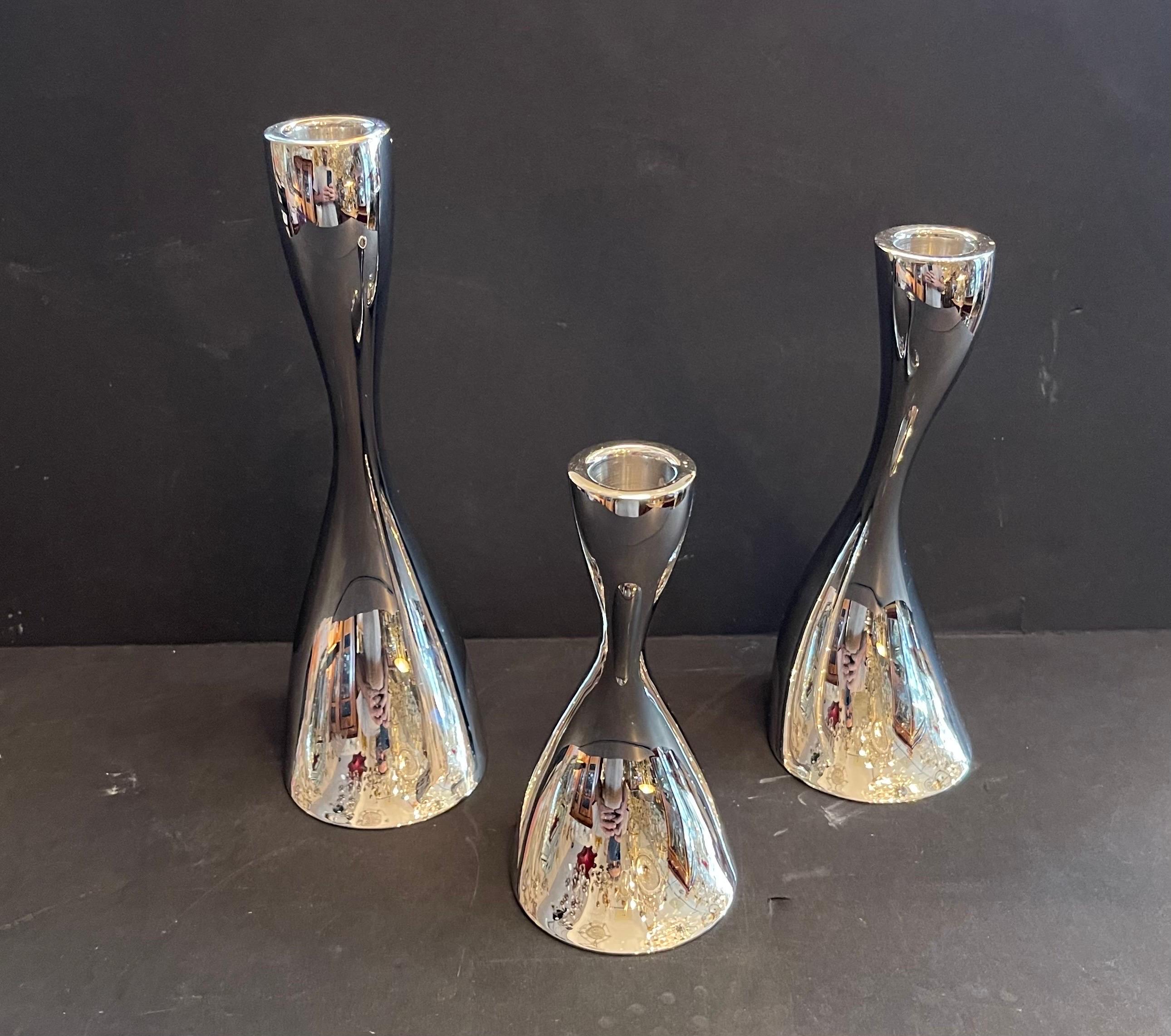 A Wonderful Modern Georg Jensen Cobra Set 3 Candle Holders: Small Medium & Large