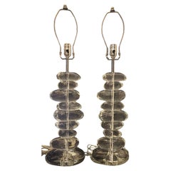 Wonderful Modern George Kovacs Stacked Clear Polished Glass Stone Pair Lamps