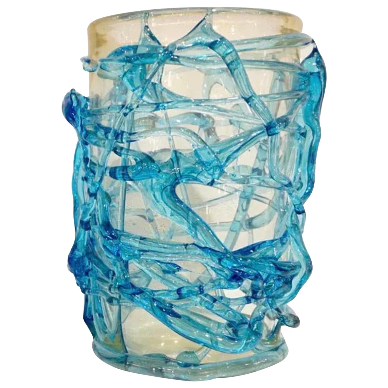Wonderful Modern Italian Cenedese Murano Art Glass Sculpture Blue Large Vase For Sale