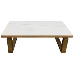 Magnifique table basse moderne Lorin Marsh Textured Gold White Marble Coffee Cocktail Table