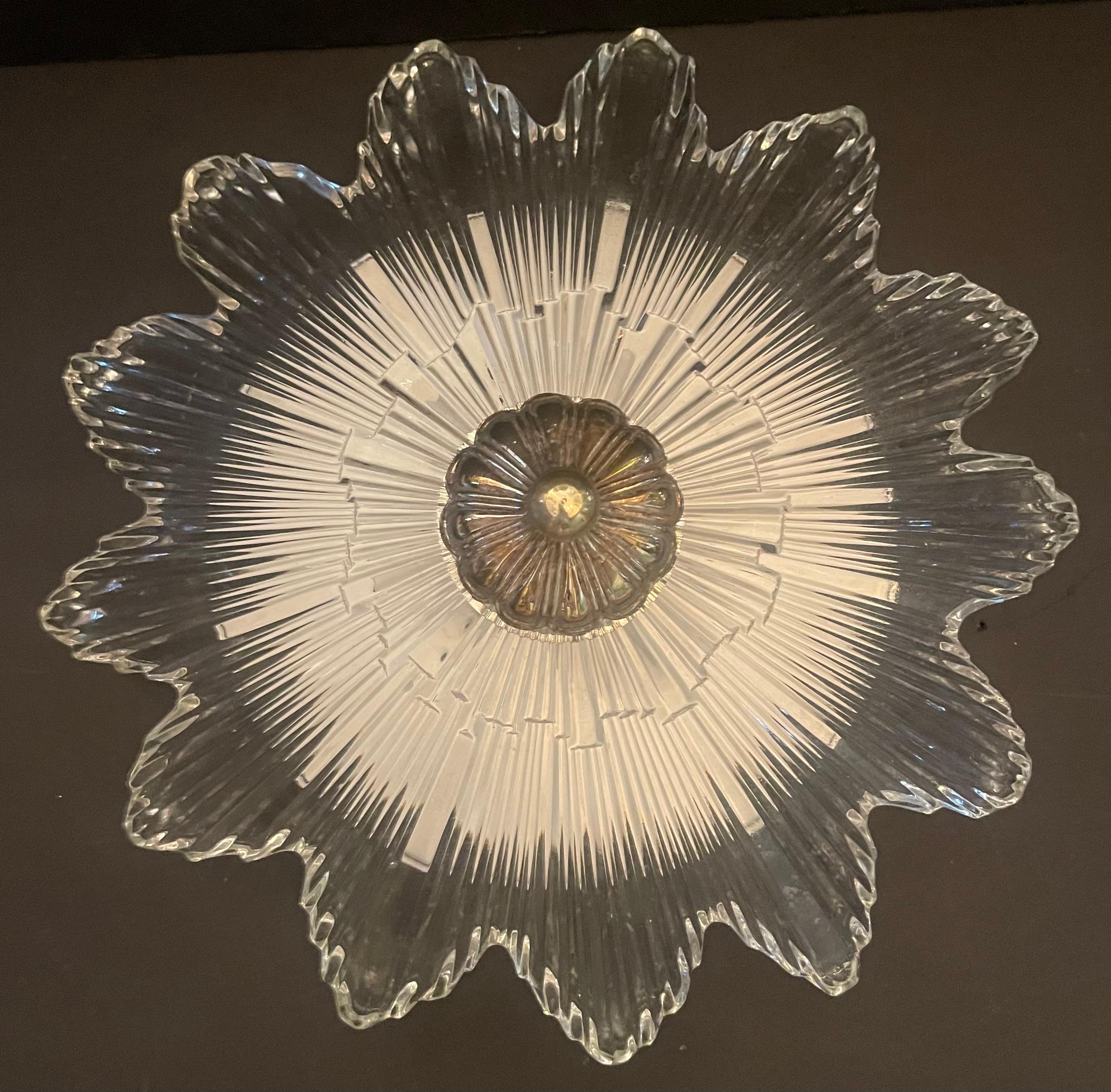 A Wonderful Modern Nickel And Painted Silver Art Deco Large Starburst Art Glass / Crystal Flush Mount Light Fixture, Chandelier With 6 Candelabra Sockets Rewired

 Measures: 7