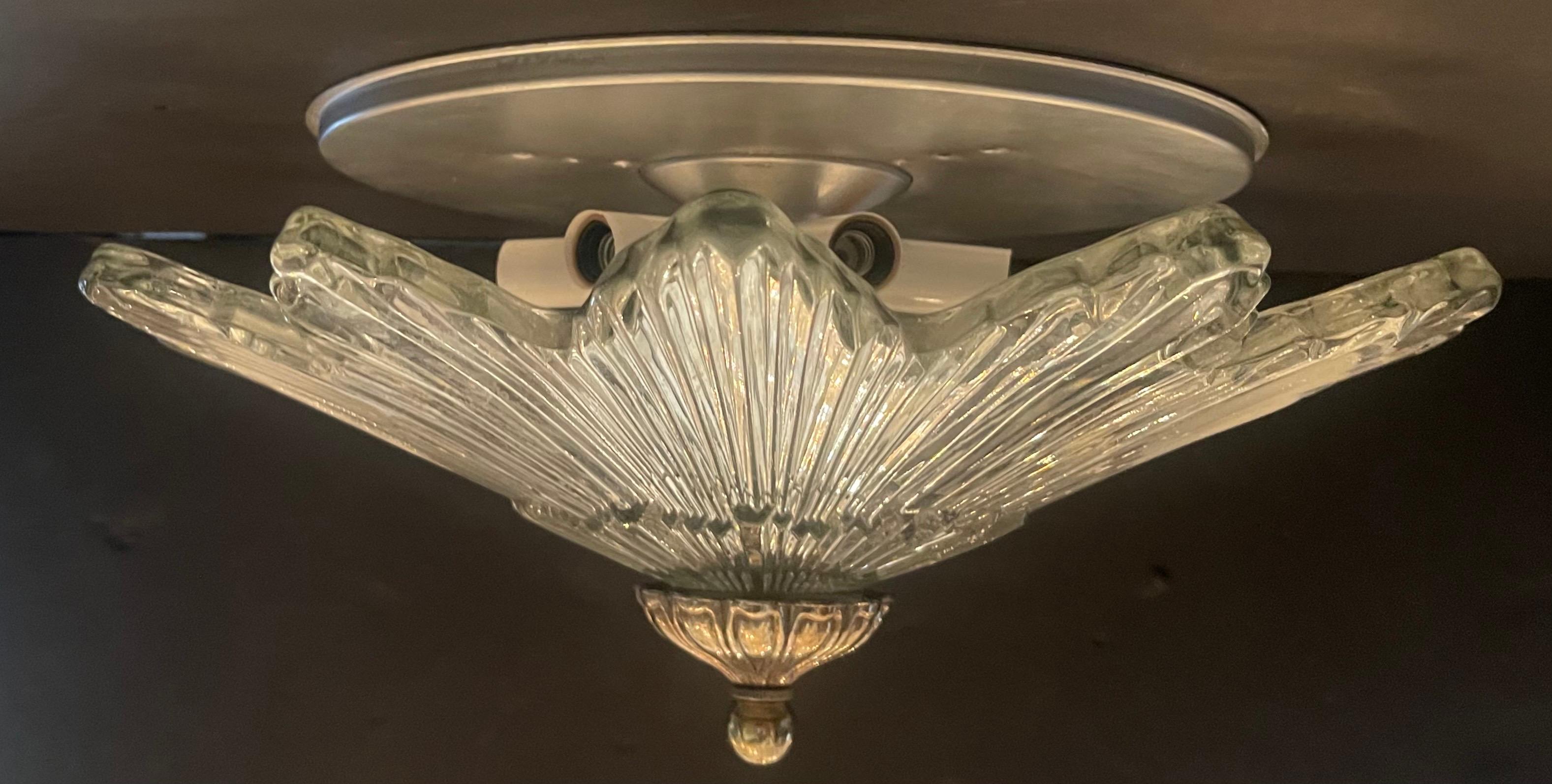Mid-Century Modern Wonderful Modern Nickel Art Deco Large Starburst Flush Mount Fixture Chandelier For Sale