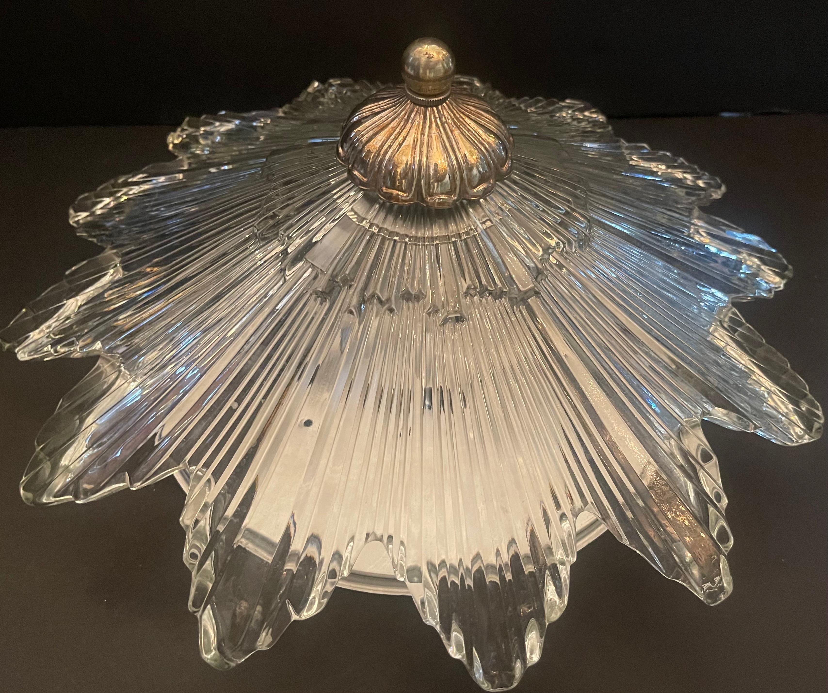 Silvered Wonderful Modern Nickel Art Deco Large Starburst Flush Mount Fixture Chandelier For Sale