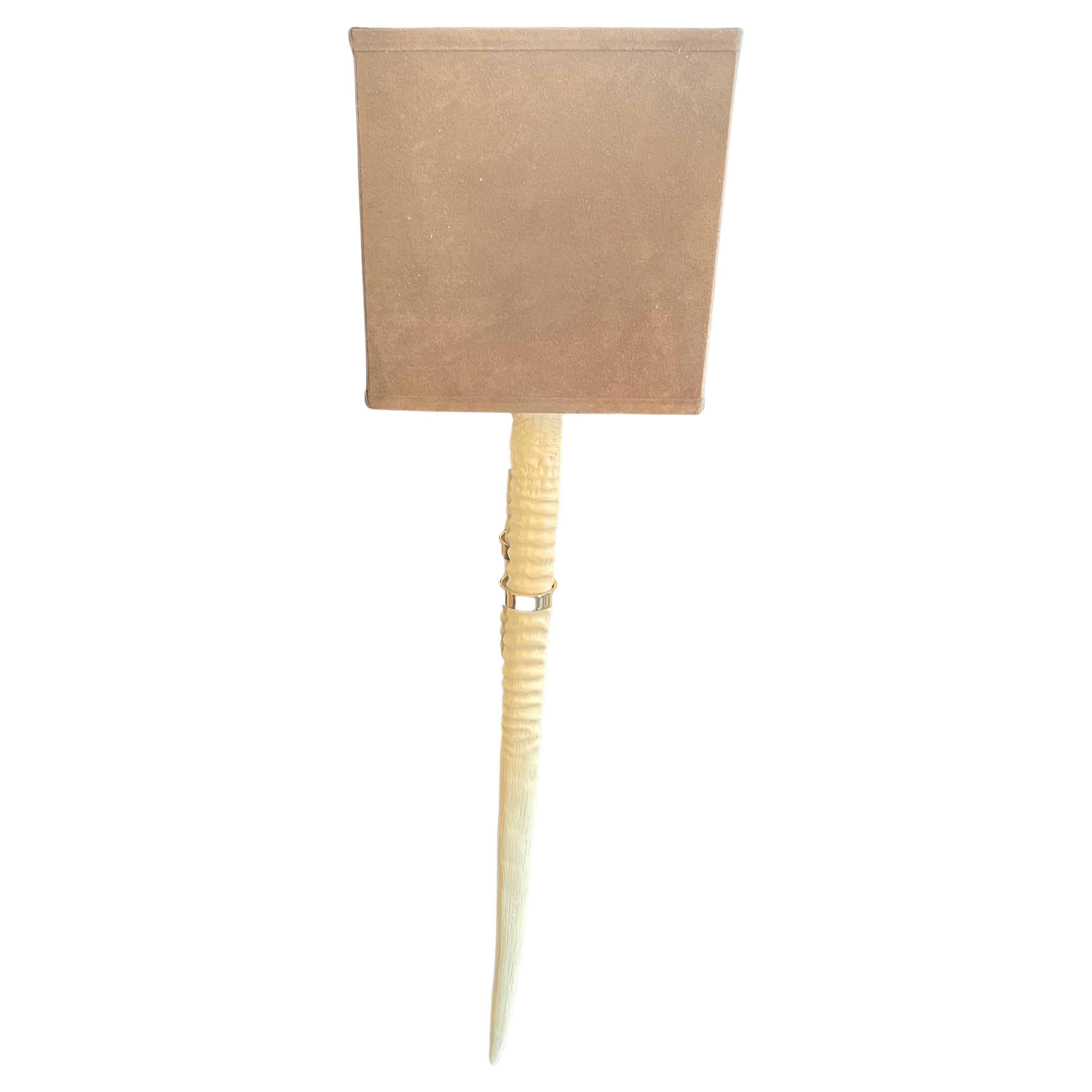 A Wonderful Set Of Four / Two Pairs Of  Modern Polished Nickel Back With Long White Faux Horn / Tusk Sconces Accompanied By Beautiful Grey Shades, In The Manner And Style Of: Barbara Cosgrove & Ralph Lauren...
Each Sconce Is Ready To Install With