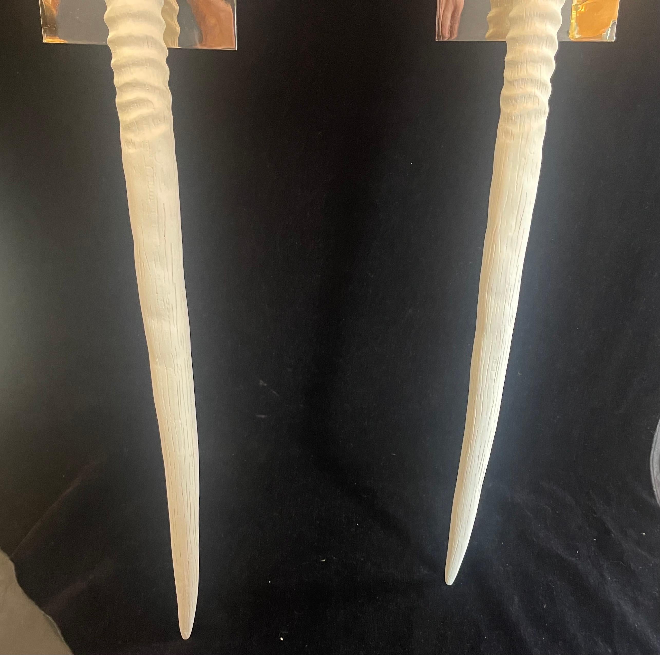 Wonderful Modern Polished Nickel Horn Tusk Sconces Barbara Cosgrove Ralph Lauren In Good Condition For Sale In Roslyn, NY
