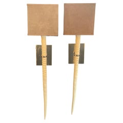 Wonderful Modern Polished Nickel Horn Tusk Sconces Barbara Cosgrove Ralph Lauren