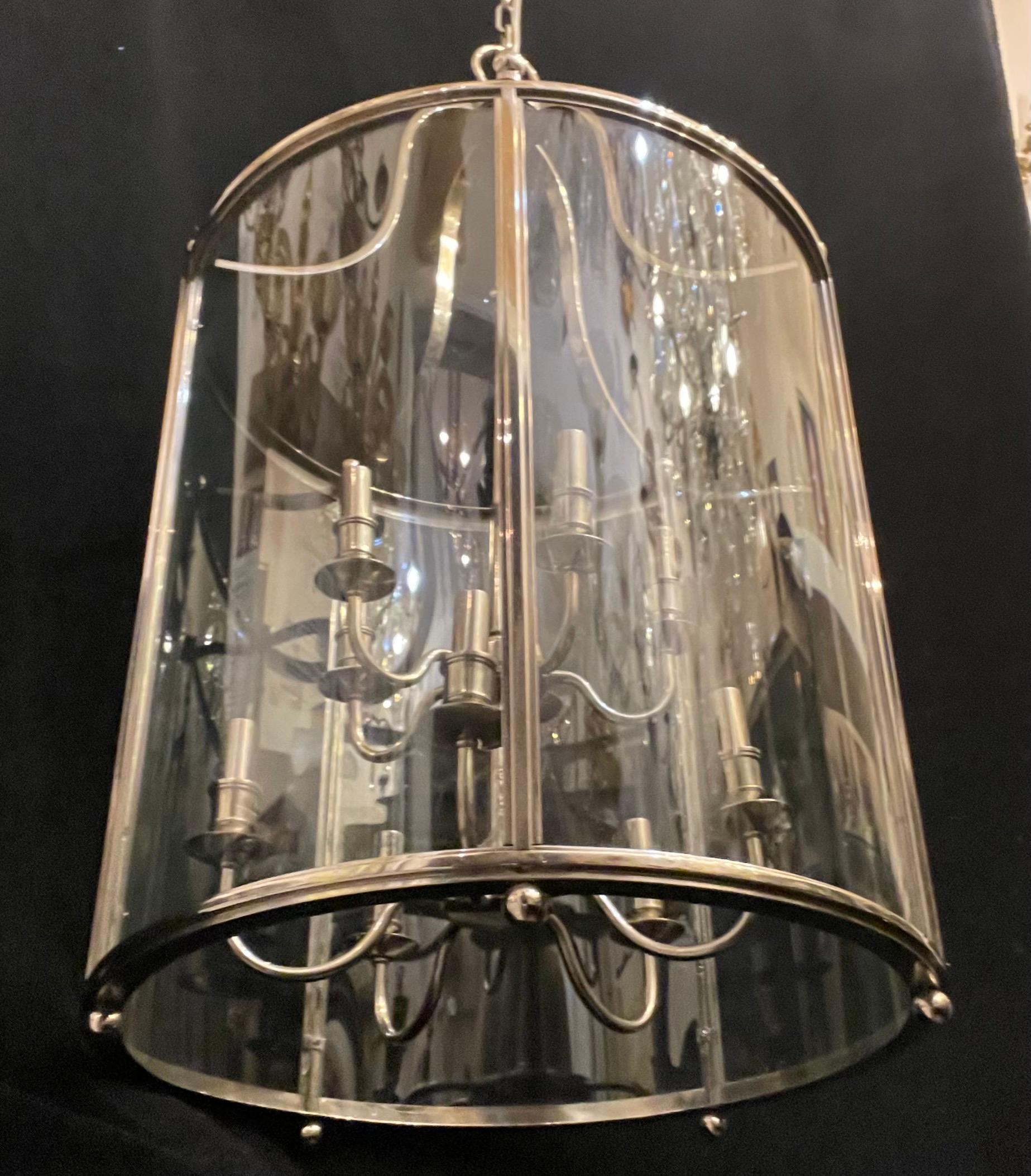 Wunderschöne Moderne Ralph Lauren Große Polierte Nickel Runde Glas Laterne Leuchte im Angebot 1