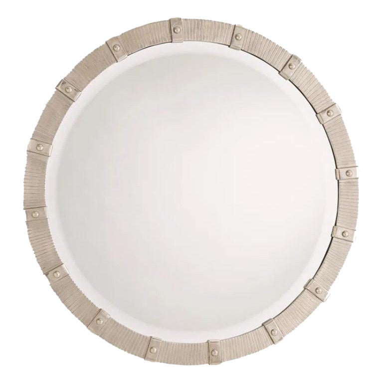 Wunderschöner Moderner Runder Gebürsteter Nickel Gerippter Riemen Band Abgeschrägter Wandspiegel im Angebot