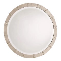 Vintage Wonderful Modern Round Brushed Nickel Ribbed Strap Band Beveled Wall Mirror