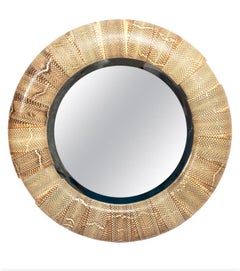Wonderful Modern Round Snakeskin Wall Beveled Mirror By R & Y Augousti France