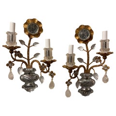 Wonderful Modern Transitional Gold Gilt Baguès Rock Crystal Mid Century Sconces