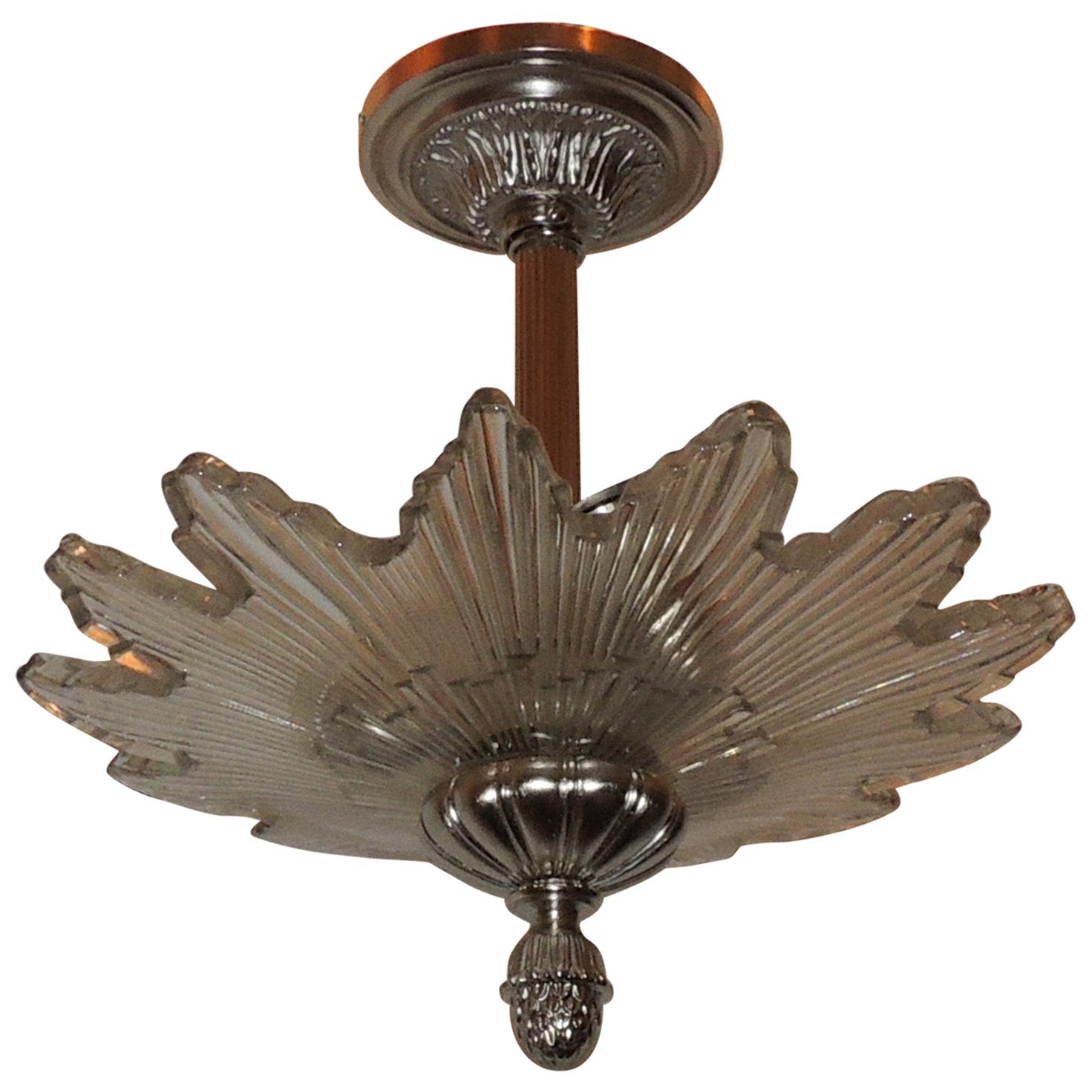 Wonderful Modern Transitional Nickel Deco Style Starburst 3-Light Chandelier For Sale