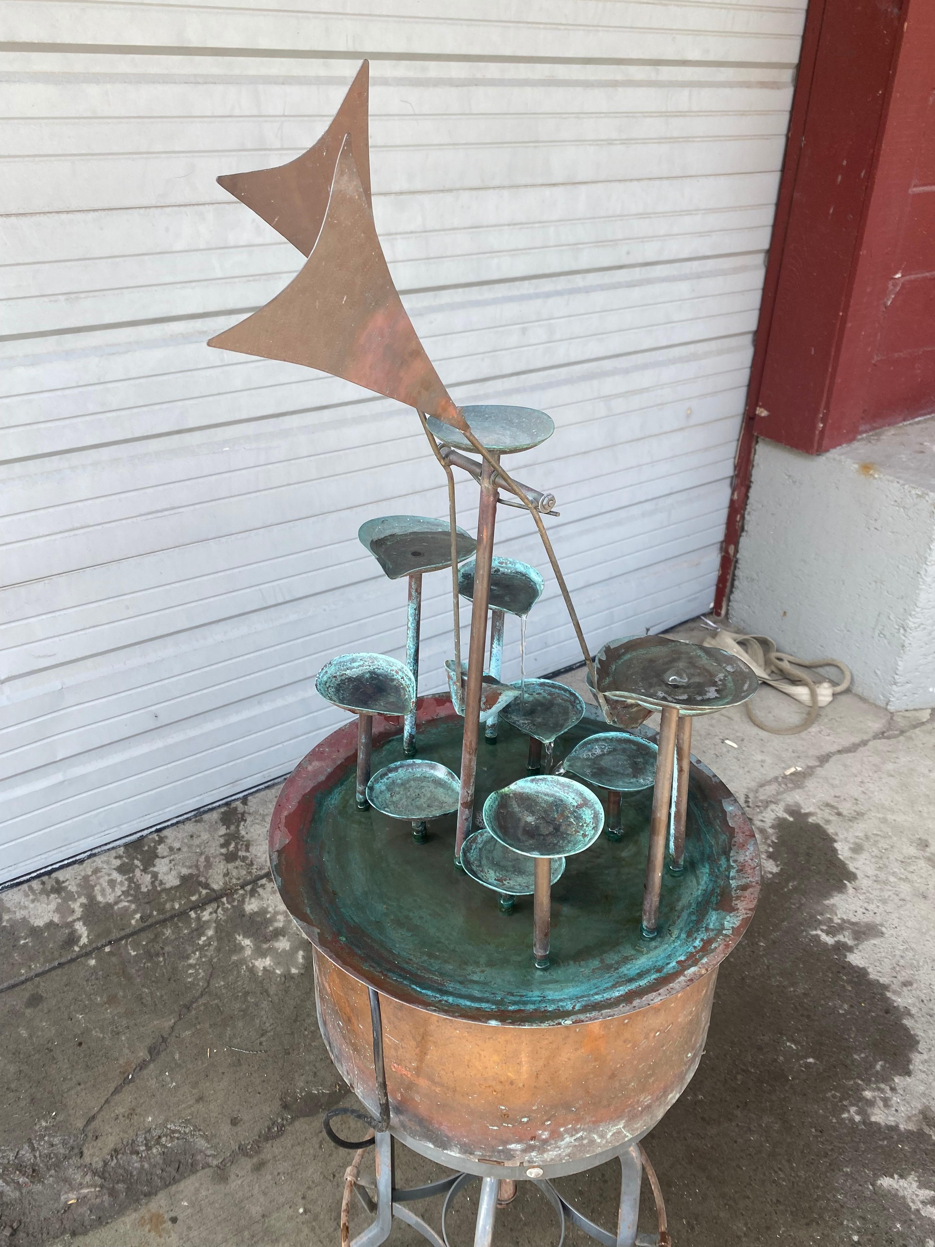 Hand-Crafted Wonderful Modernist Kenetic Motion Copper Fountain / Water Feature, Hand Made For Sale