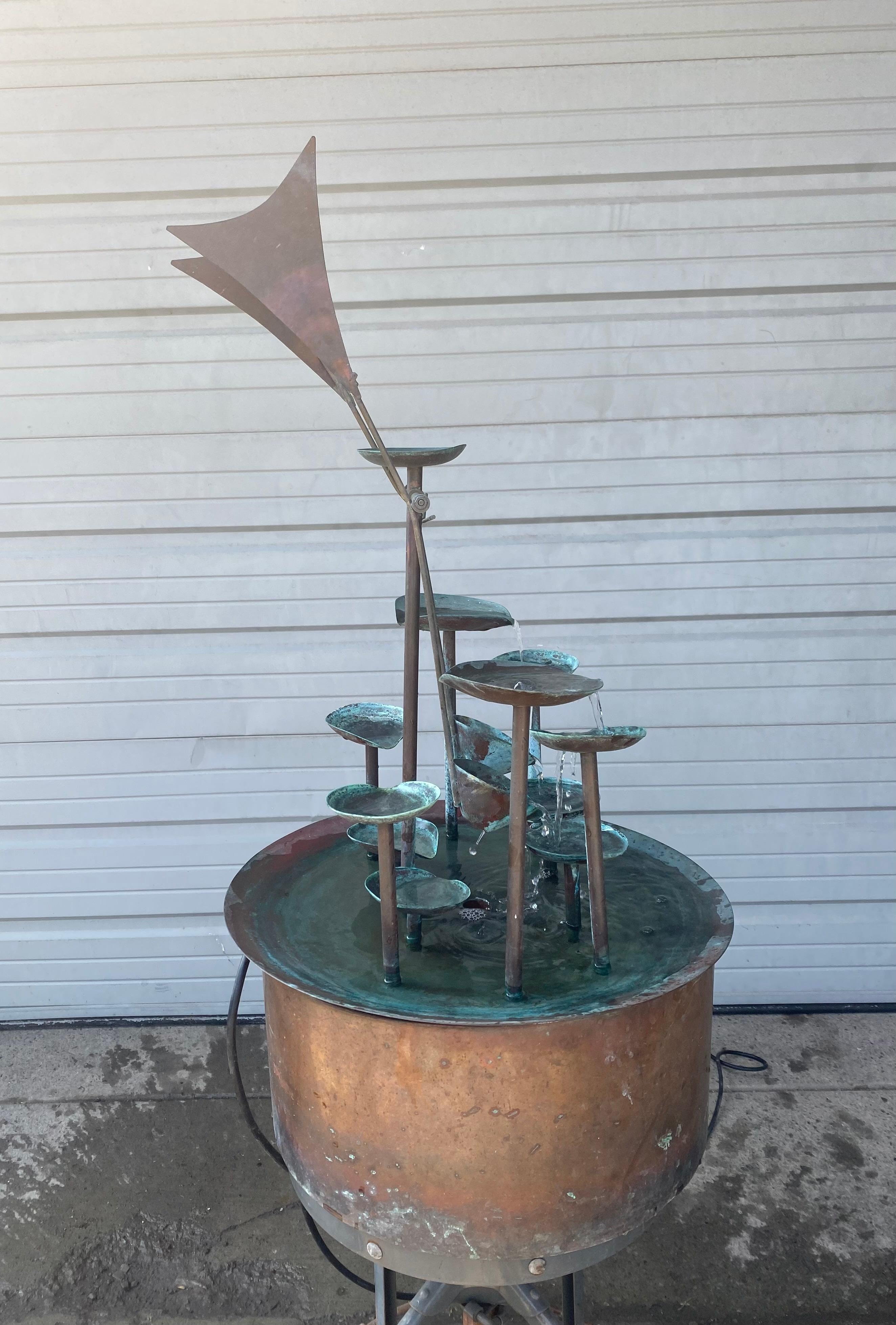 American Wonderful Modernist Kenetic Motion Copper Fountain / Water Feature, Hand Made For Sale