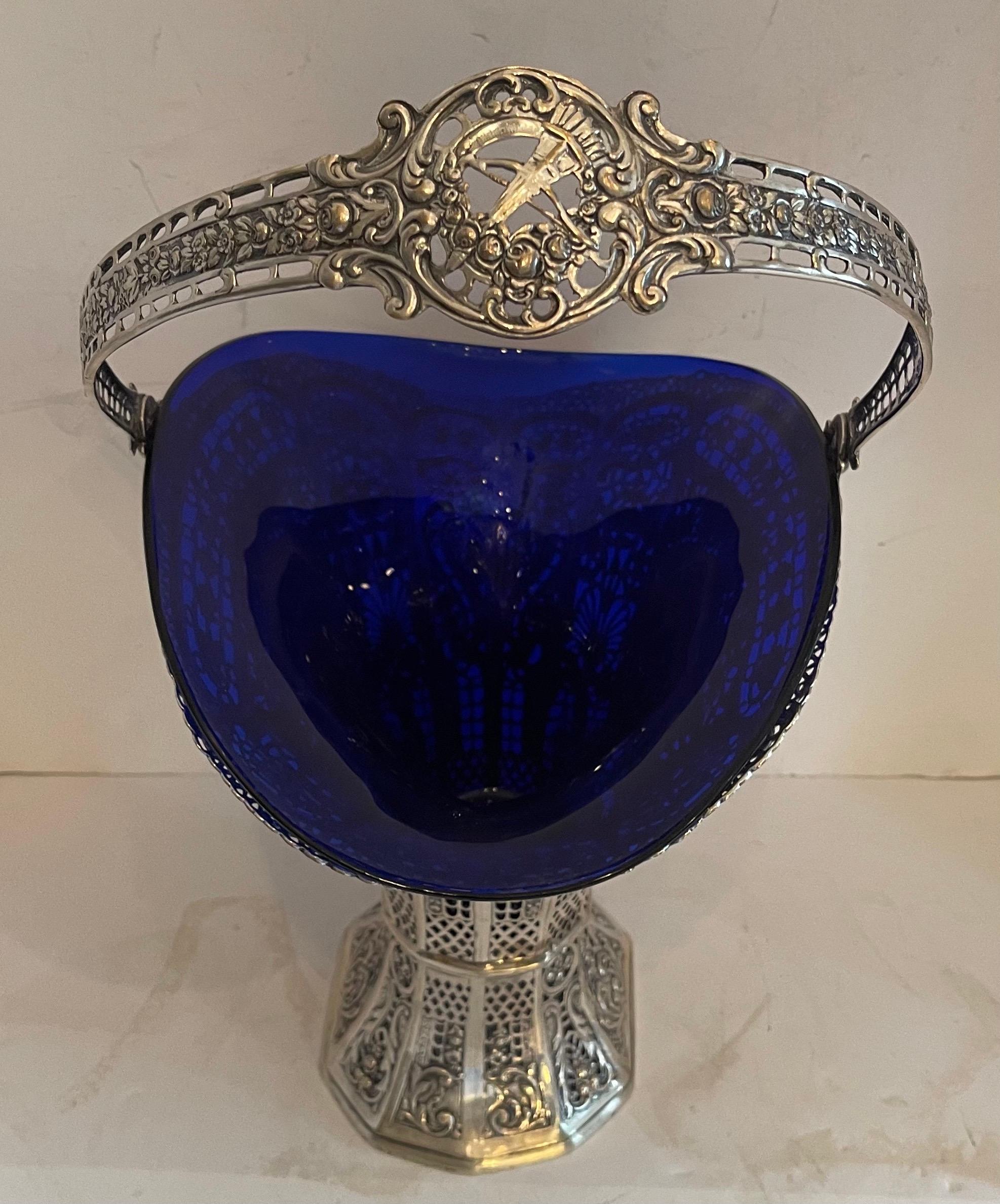 cobalt blue glass basket