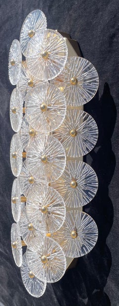 Wonderful Monumental Large Pair Murano Glass Disc Brass Sconces Carlo Nason