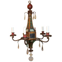 Wonderful Moroccan Tole Vintage Mirrored Crystal Fixture Hand Painted Chandelier