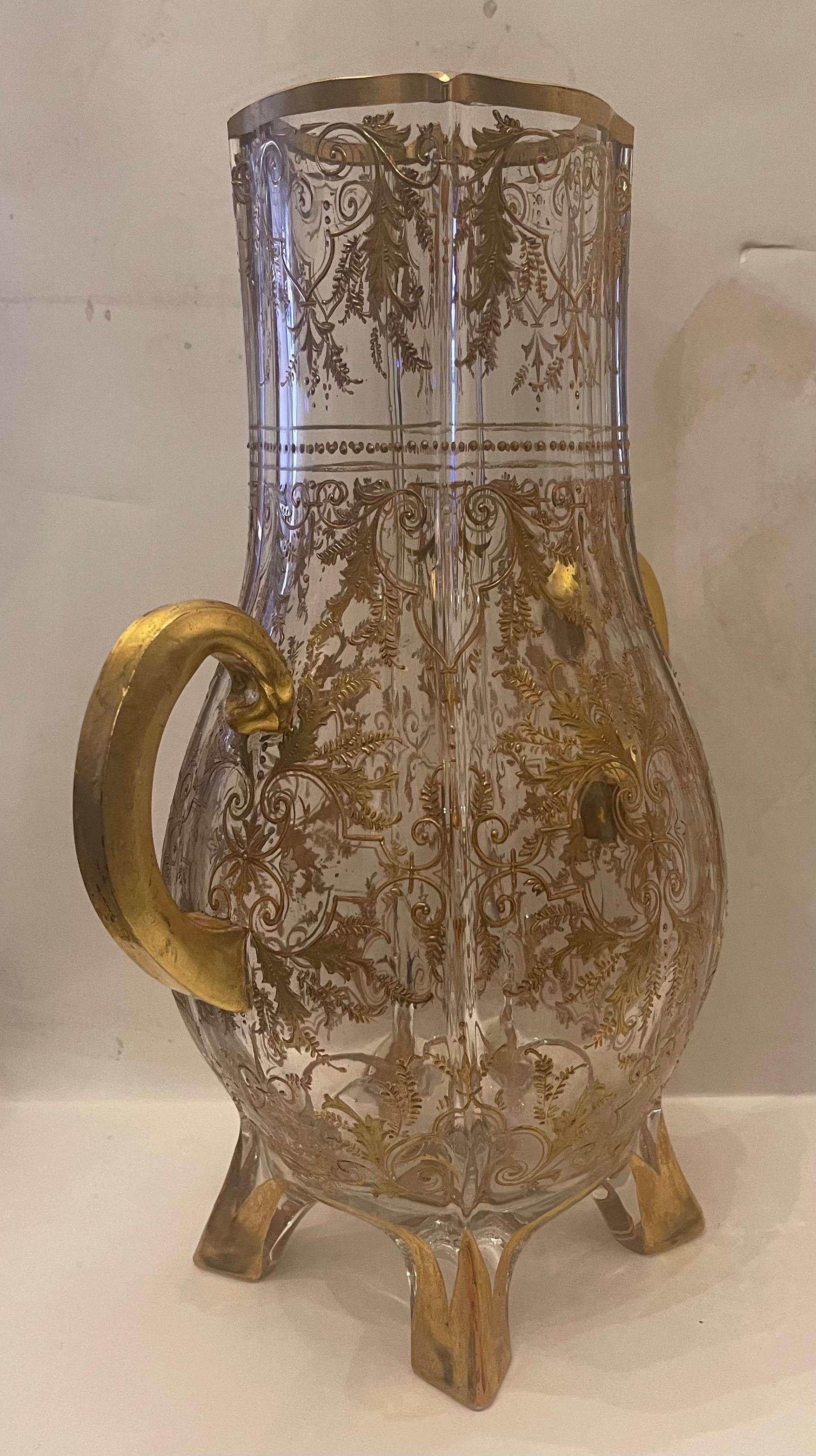 Belle Époque Wonderful Moser Clear Art Glass Vase Raised Gold Gilt Hand Painted Enamel Urn For Sale