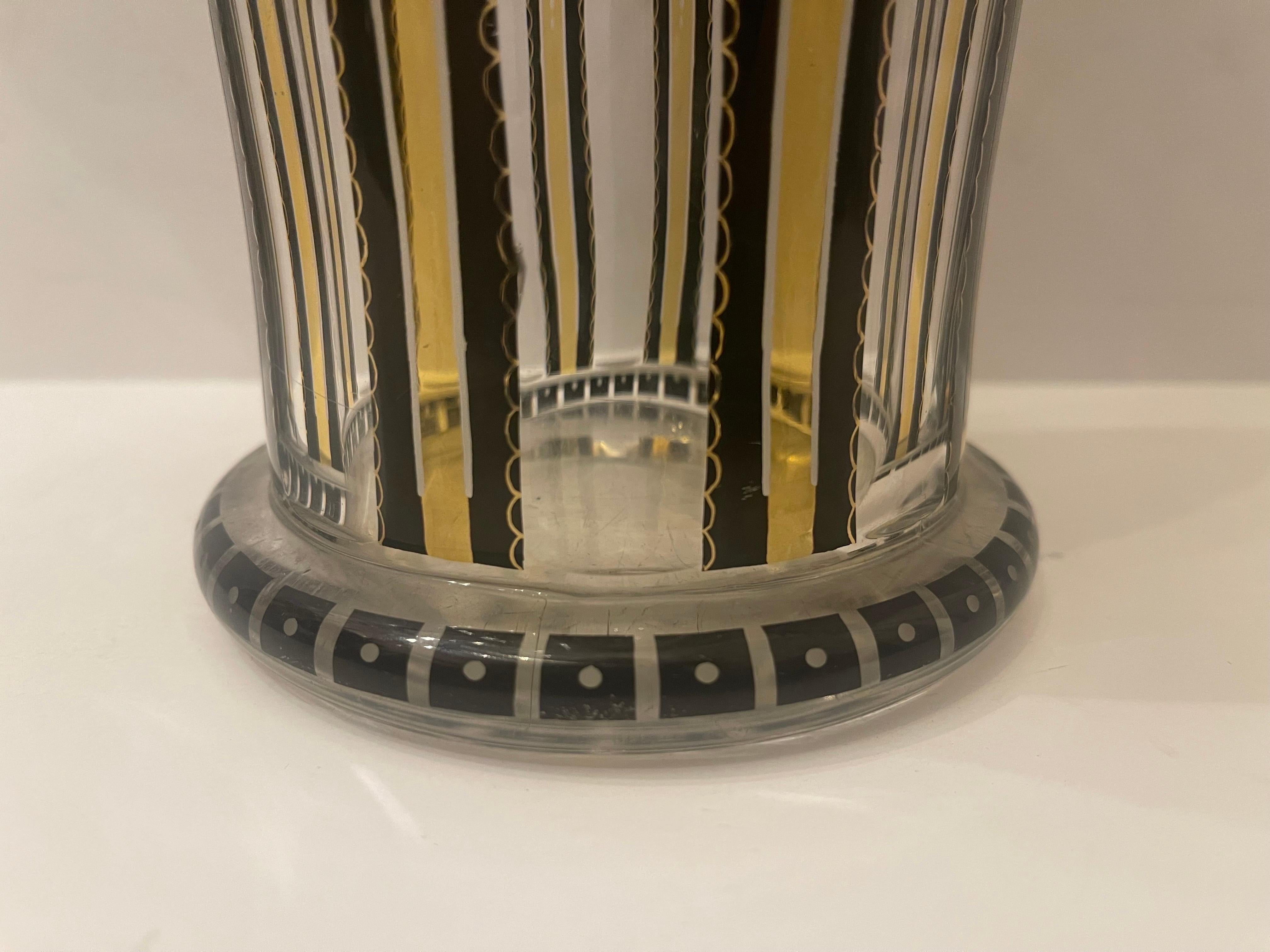 A Wonderful Moser Style Art Glass In The Art Deco Style Enameled Yellow & Black With Etched Crystal Large Vase 
Minor Scratches Consistent With Age And Use.