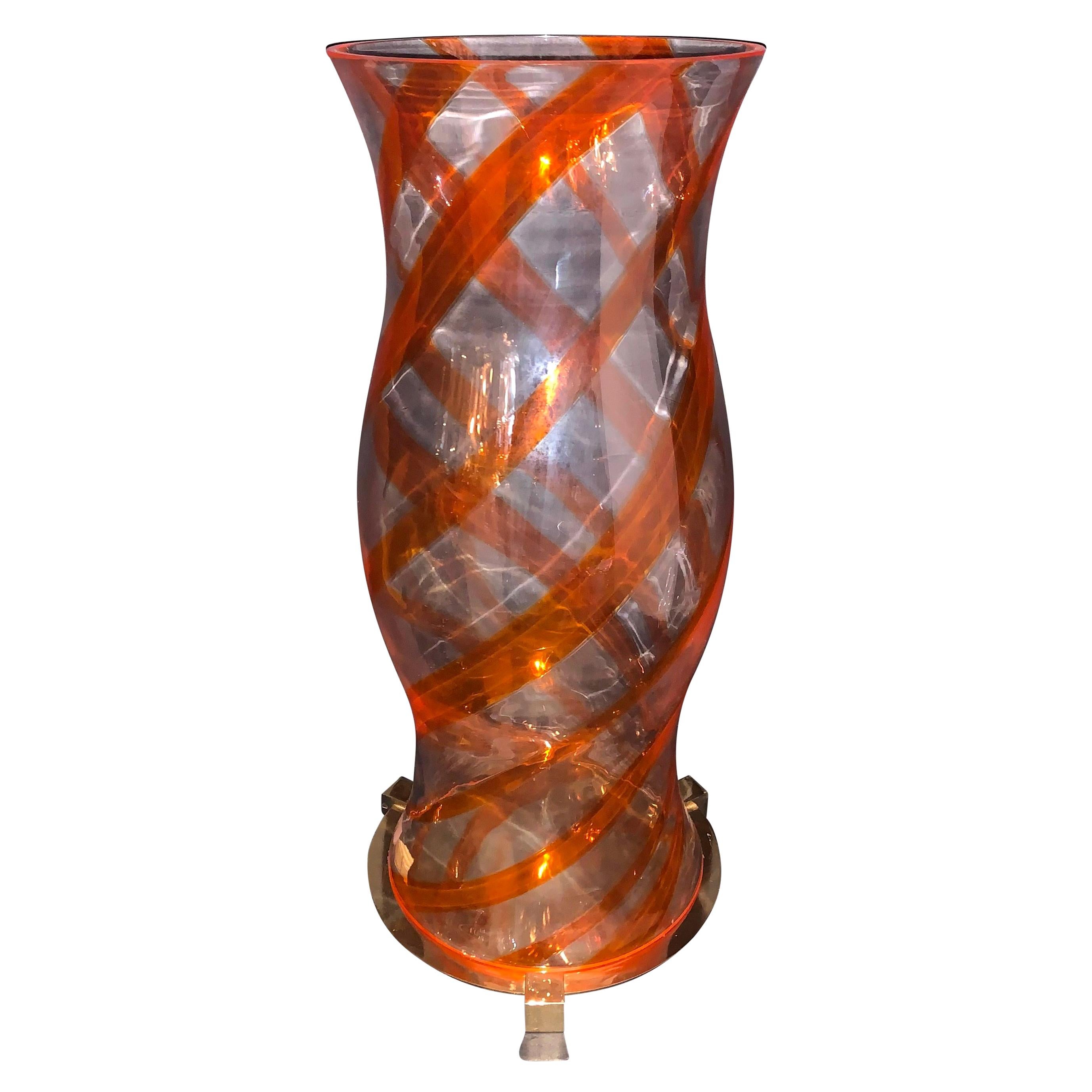 Wonderful Murano Art Glass Bronze Candle Hurricane Shade Lorin Marsh For Sale