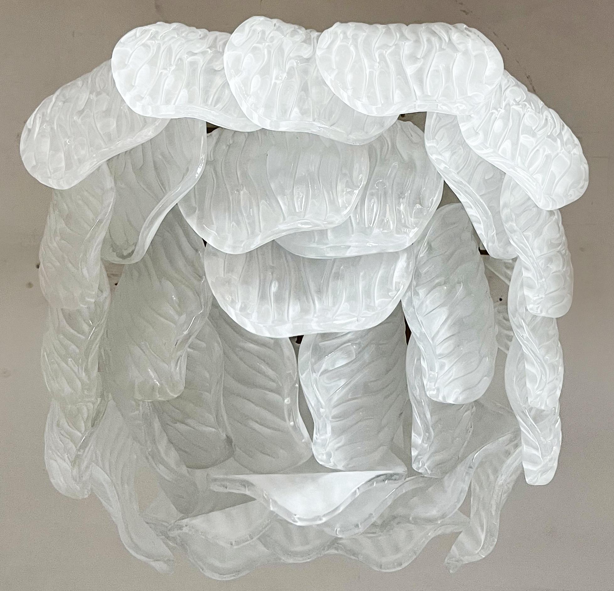 Wonderful Murano ceiling lamp - frosted carved glass leaves For Sale 6