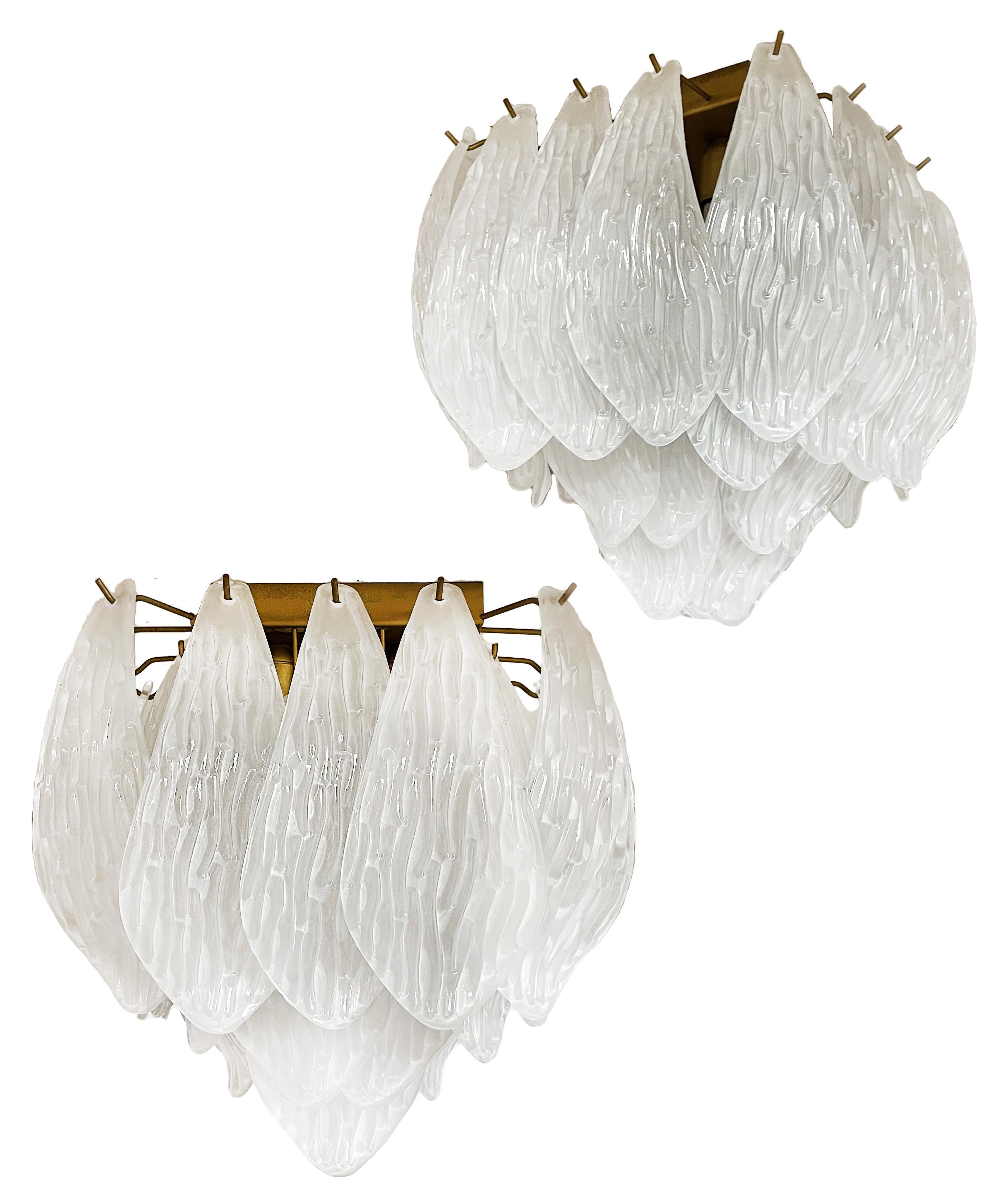 Mid-Century Modern Wonderful Murano ceiling lamp - frosted carved glass leaves For Sale