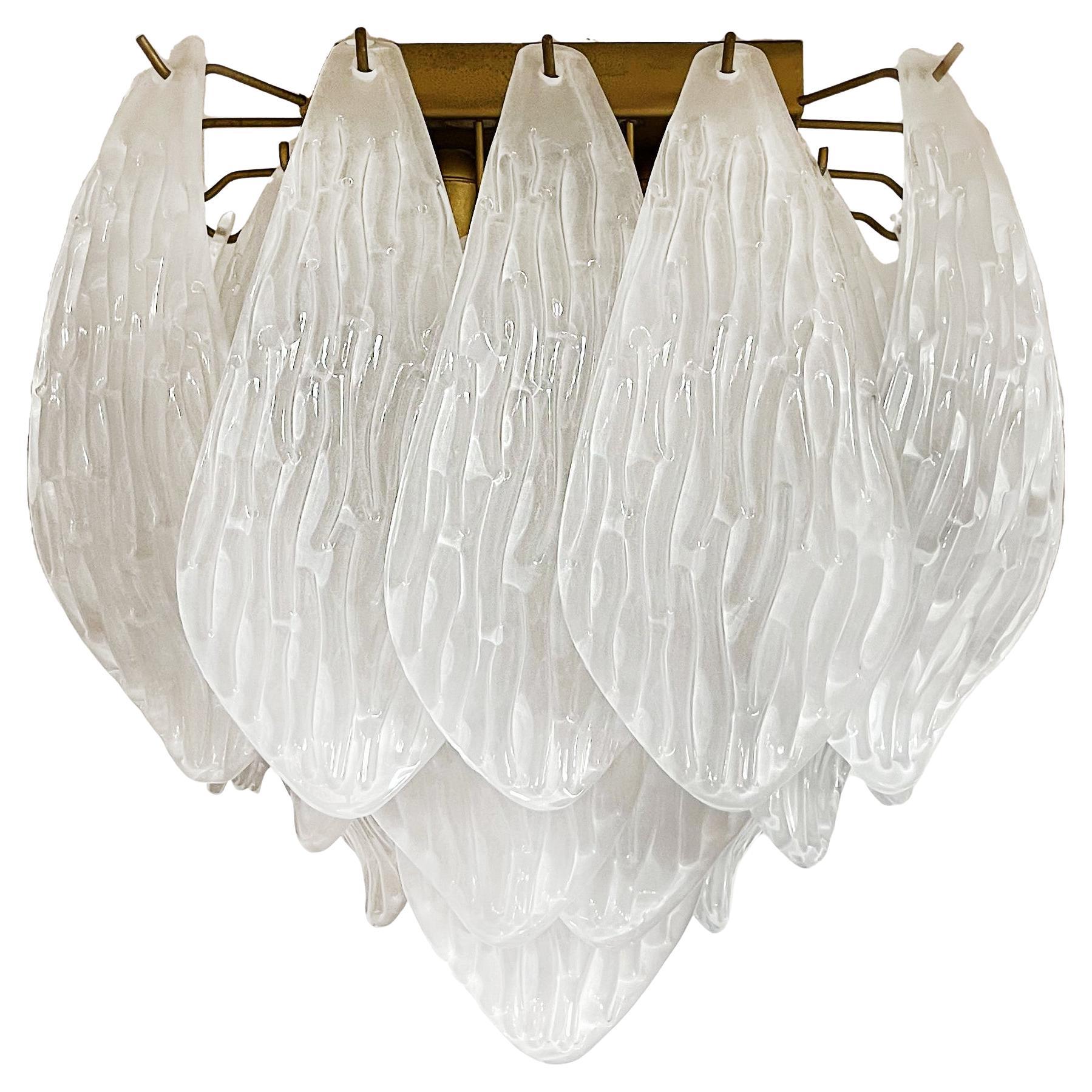 Wonderful Murano ceiling lamp - frosted carved glass leaves For Sale