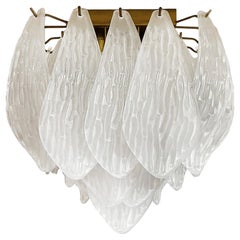 Wonderful Murano ceiling lamp - frosted carved glass leaves