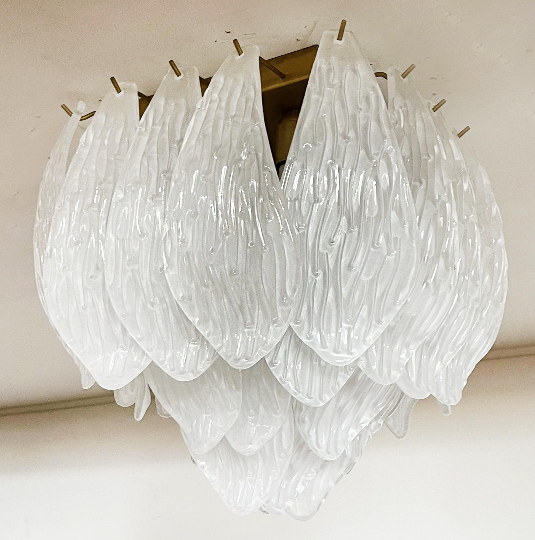 Wonderful Murano ceiling lamps - frosted carved glass leaves For Sale 4