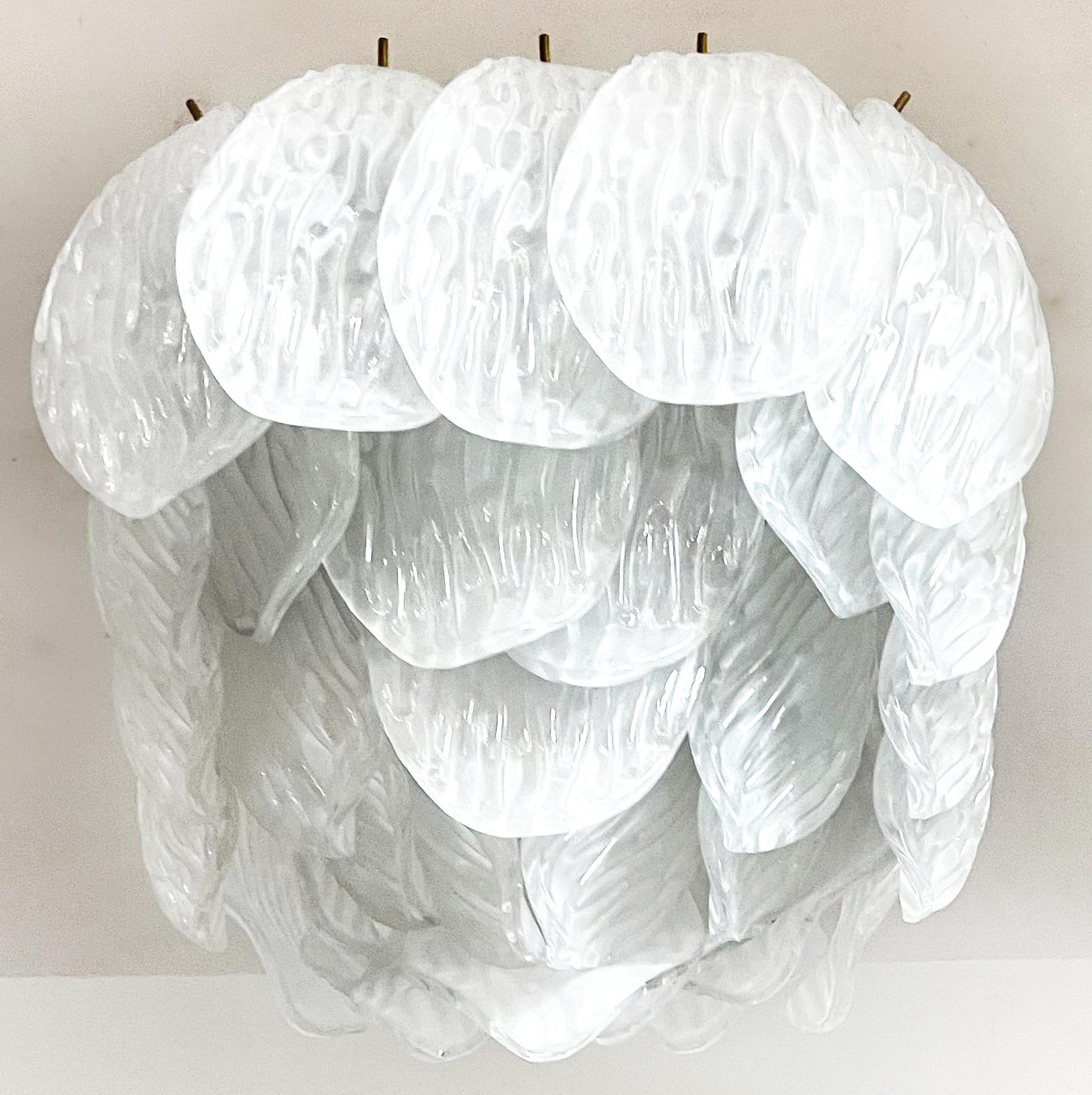 Wonderful Murano ceiling lamps - frosted carved glass leaves For Sale 8