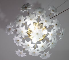 Wonderful Murano Ceiling Light White Flowers, 1970