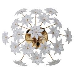 Wonderful Murano Ceiling Light White Flowers, 1970