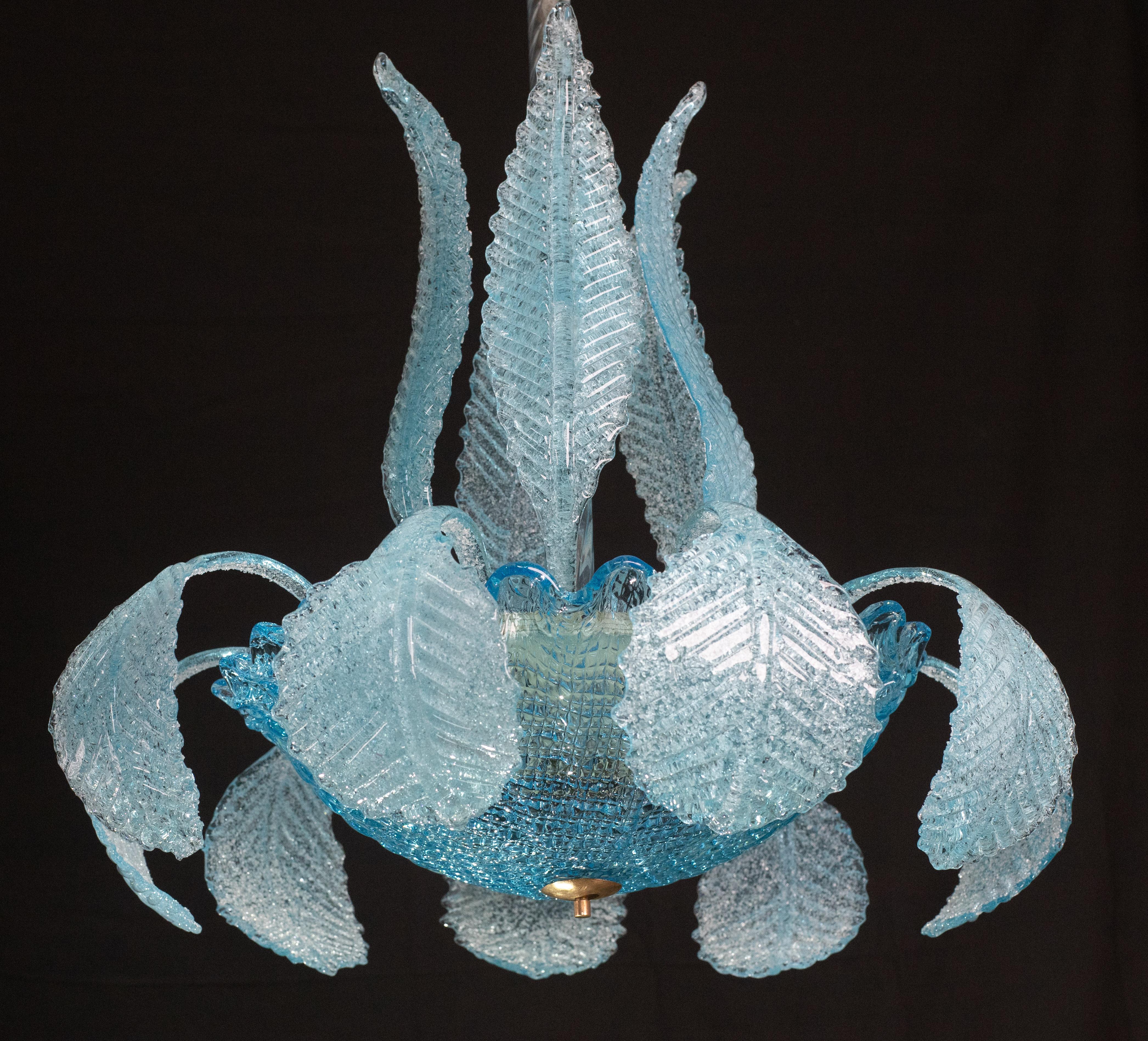 Wonderful Murano chandelier in rare Blue color by Barovier and Toso, 1940s For Sale 5