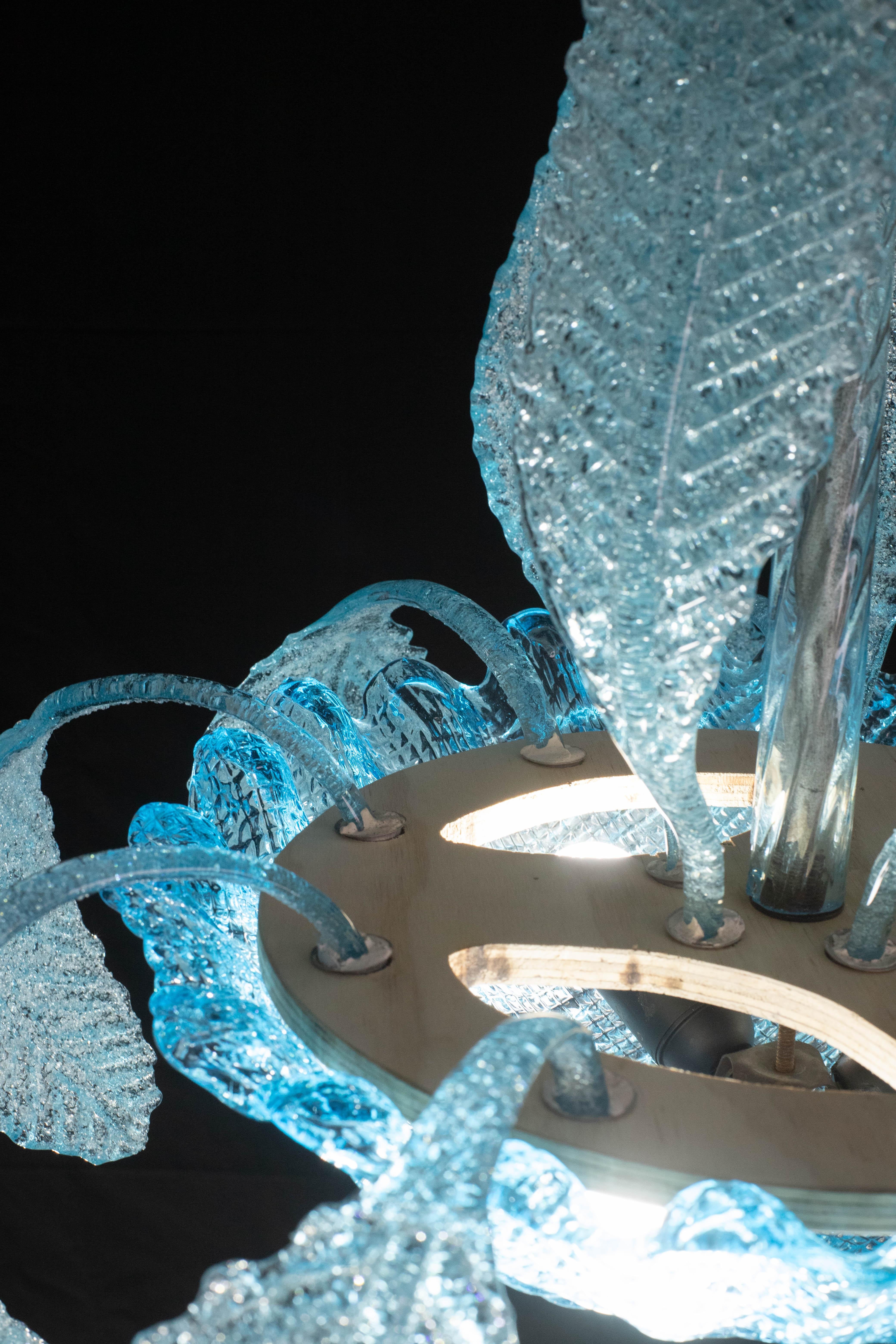 Wonderful Murano chandelier in rare Blue color by Barovier and Toso, 1940s For Sale 8