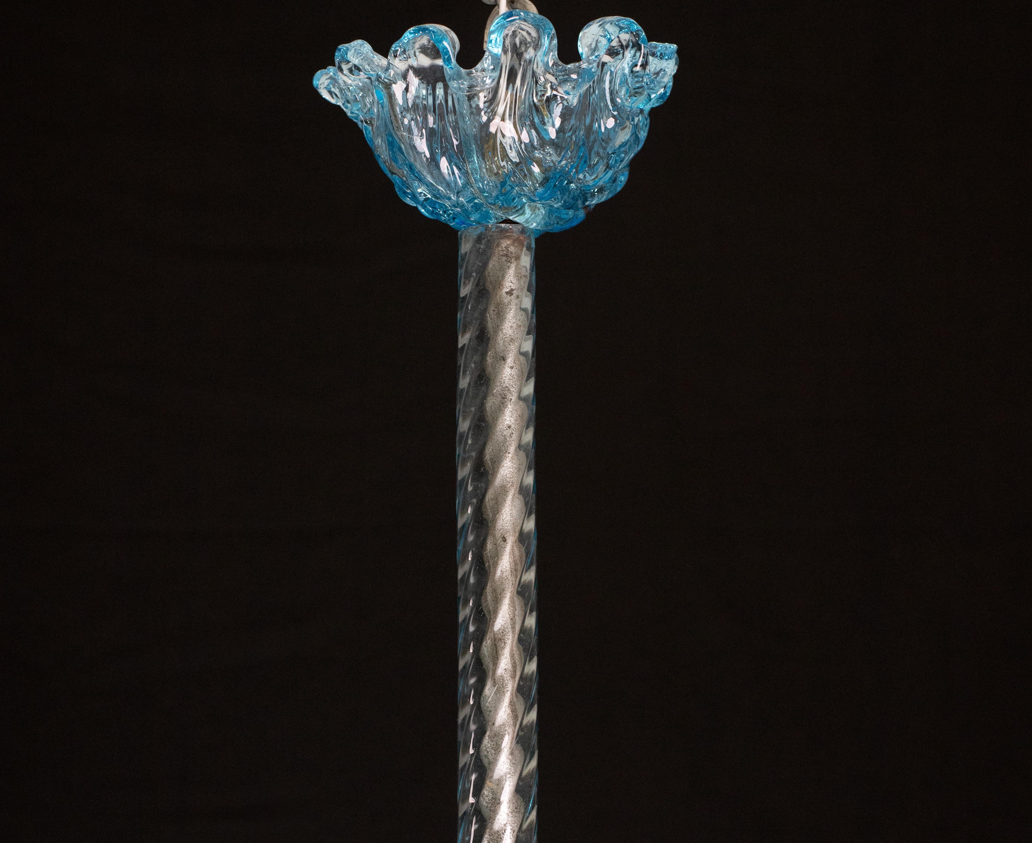 Wonderful Murano chandelier in rare Blue color by Barovier and Toso, 1940s For Sale 9