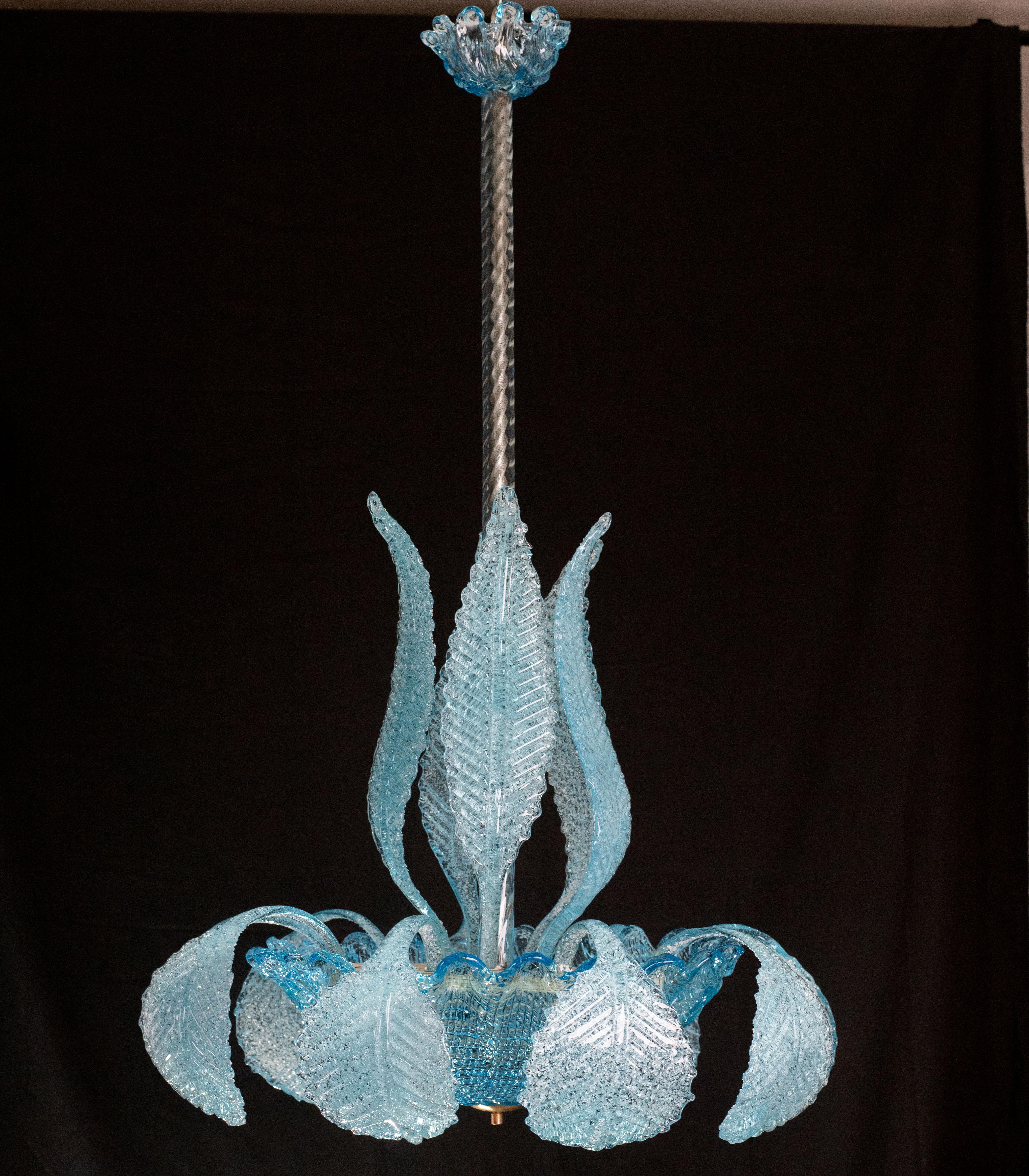 European Wonderful Murano chandelier in rare Blue color by Barovier and Toso, 1940s For Sale
