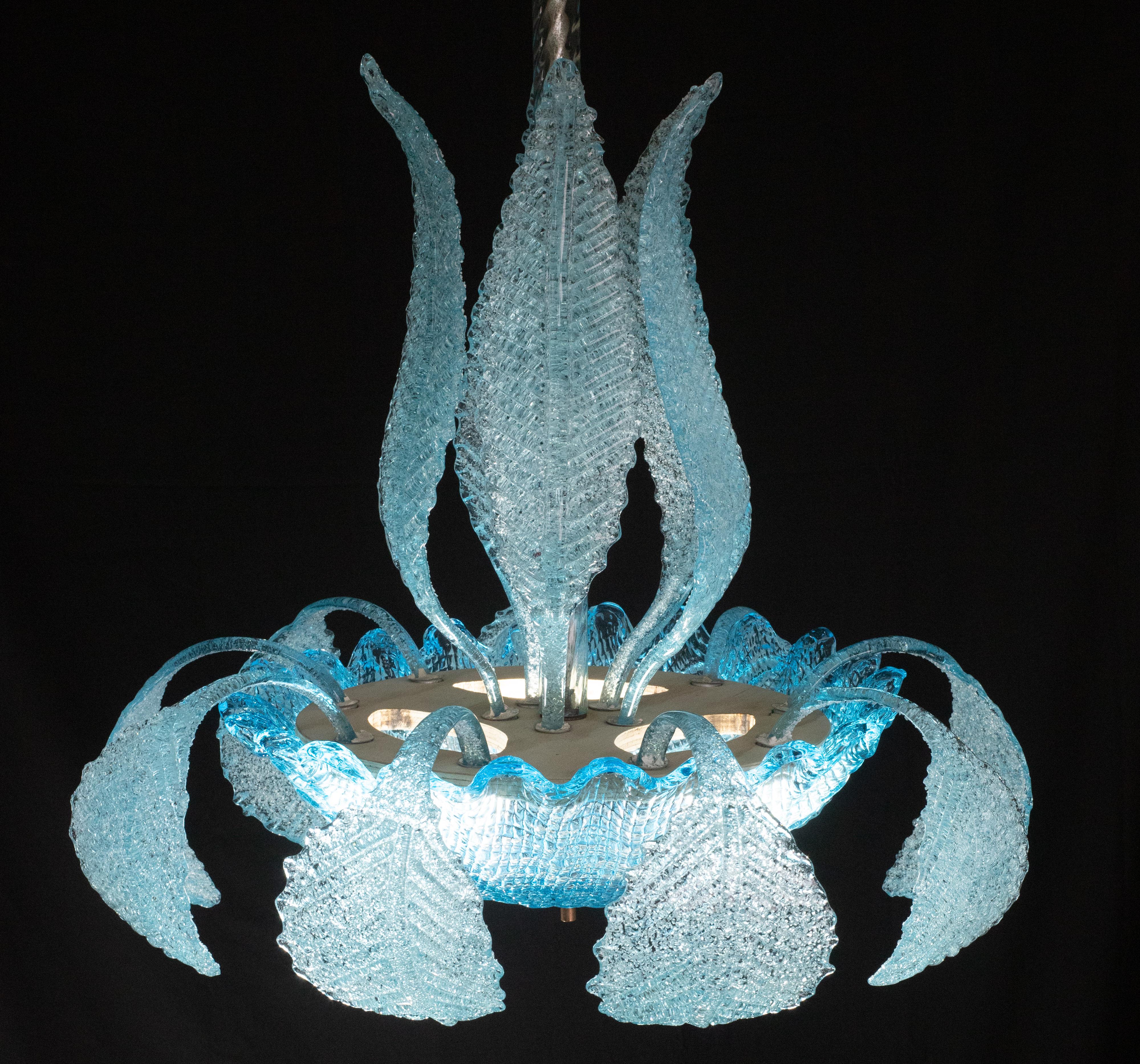 Wonderful Murano chandelier in rare Blue color by Barovier and Toso, 1940s In Good Condition For Sale In Roma, IT