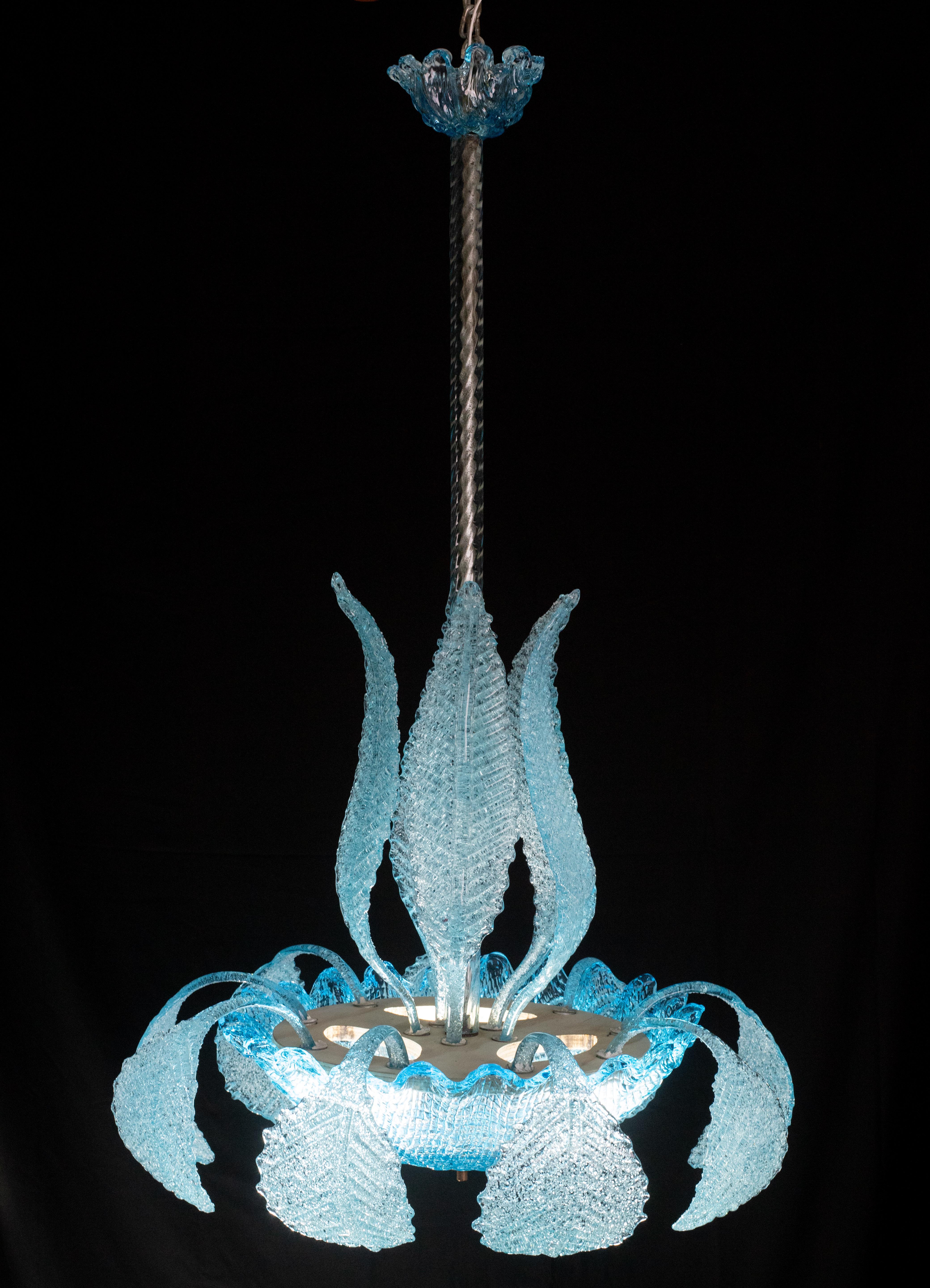 Wonderful Murano chandelier in rare Blue color by Barovier and Toso, 1940s For Sale 1