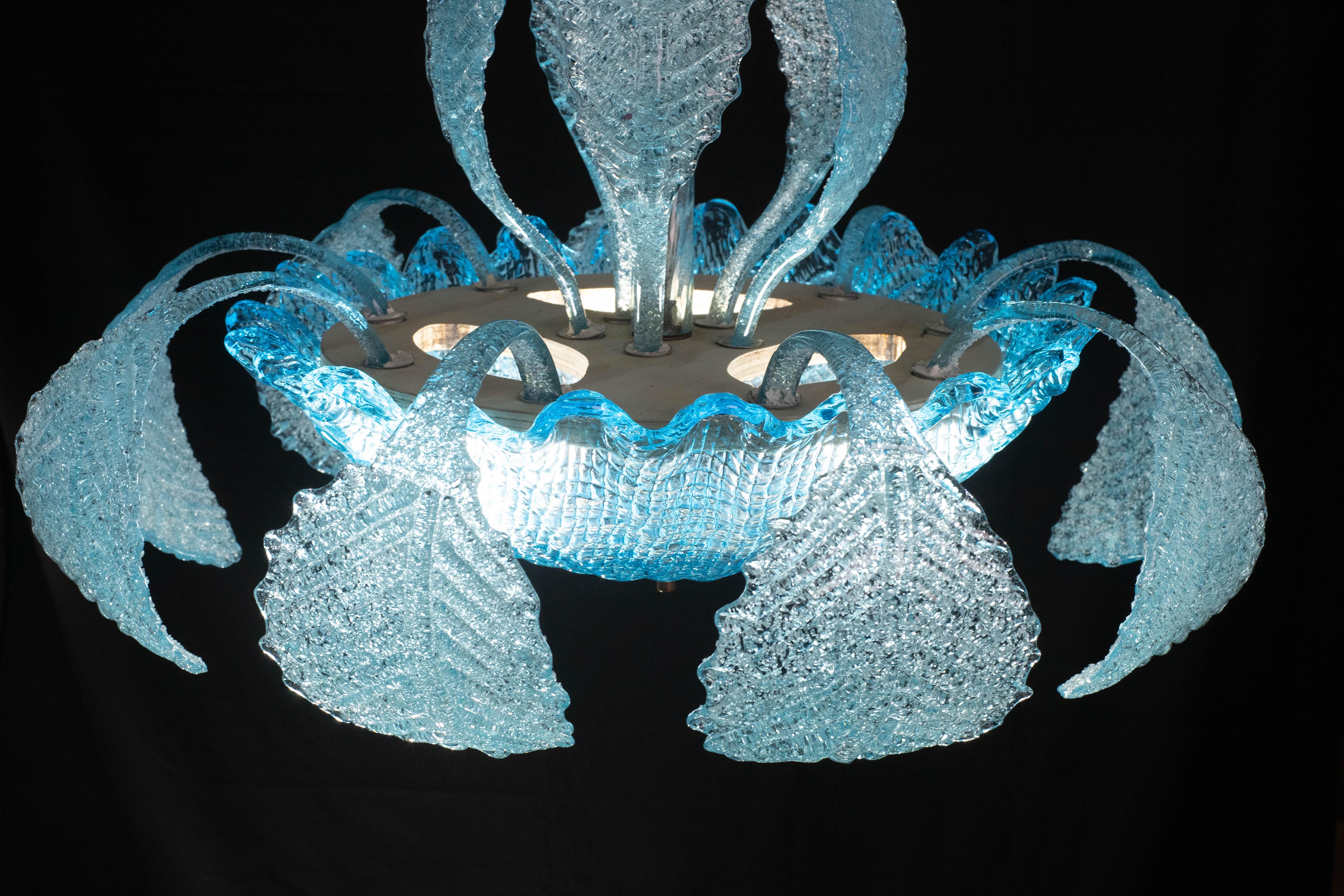Wonderful Murano chandelier in rare Blue color by Barovier and Toso, 1940s For Sale 2