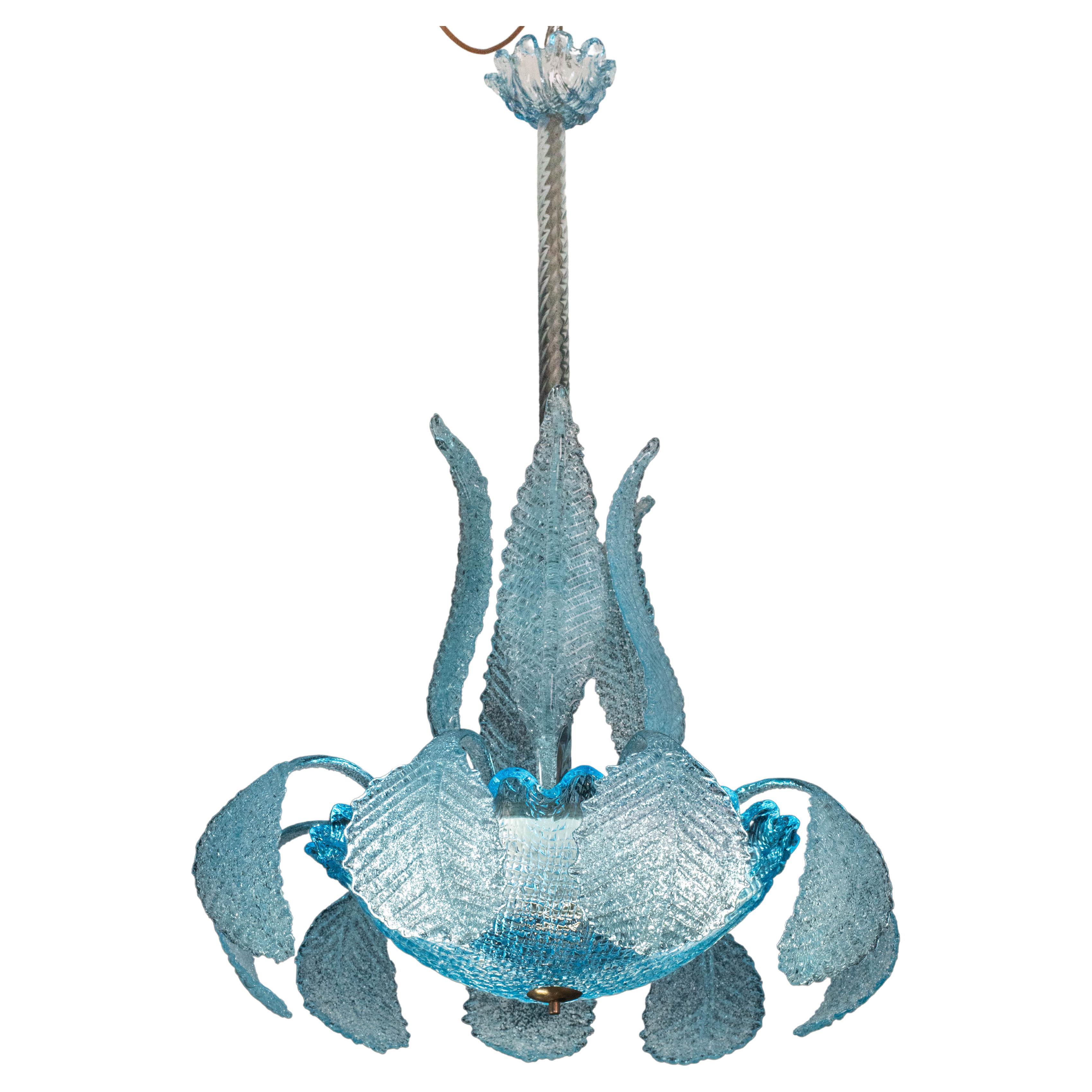 Wonderful Murano chandelier in rare Blue color by Barovier and Toso, 1940s For Sale
