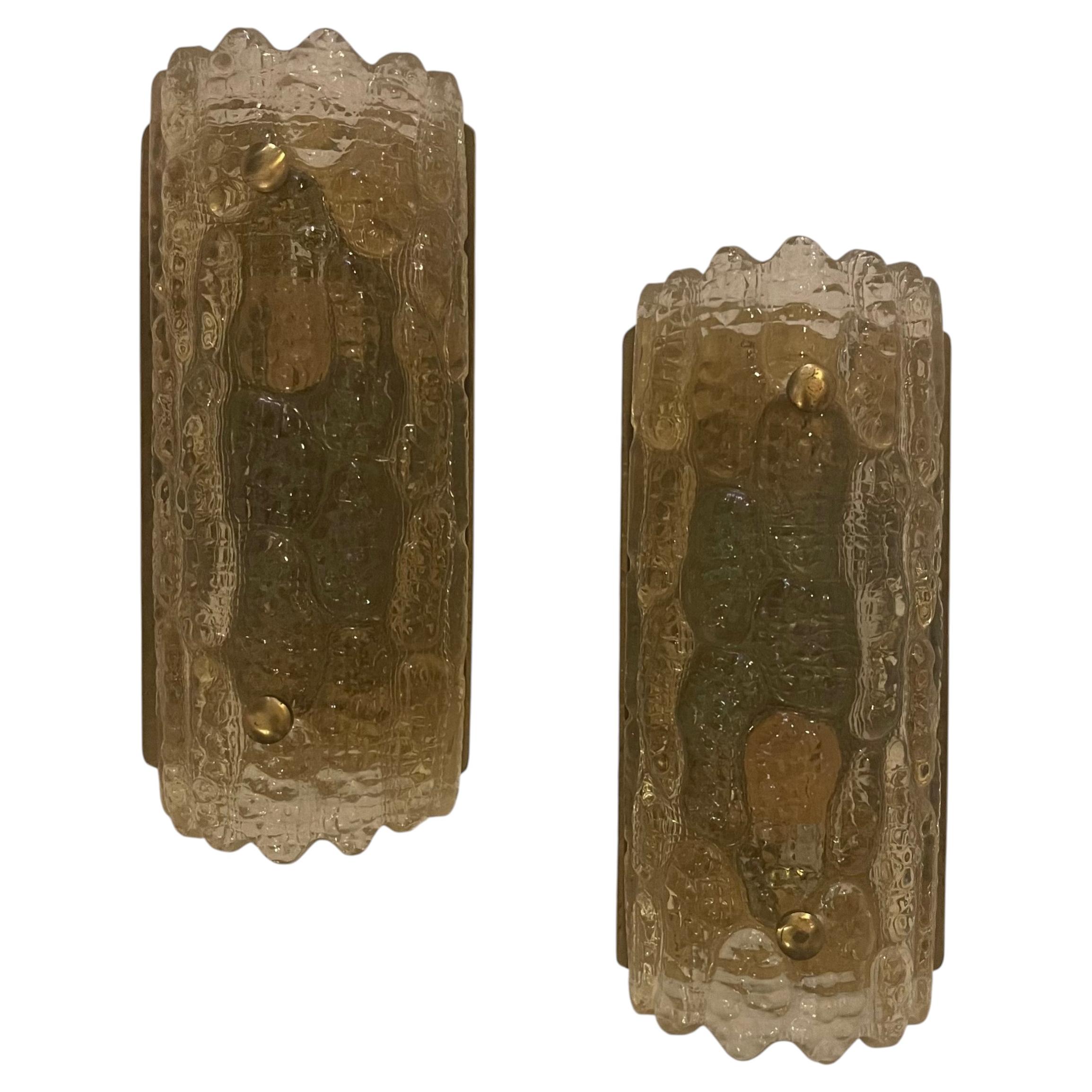 Wonderful Murano Gold Art Glass Polished Brass Carl Fagerlund Pair Sconces